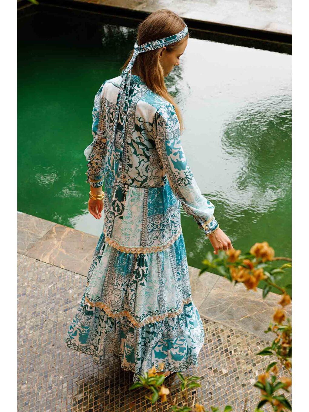 Floral Etnik Baskılı Elbise - Yeşil-6