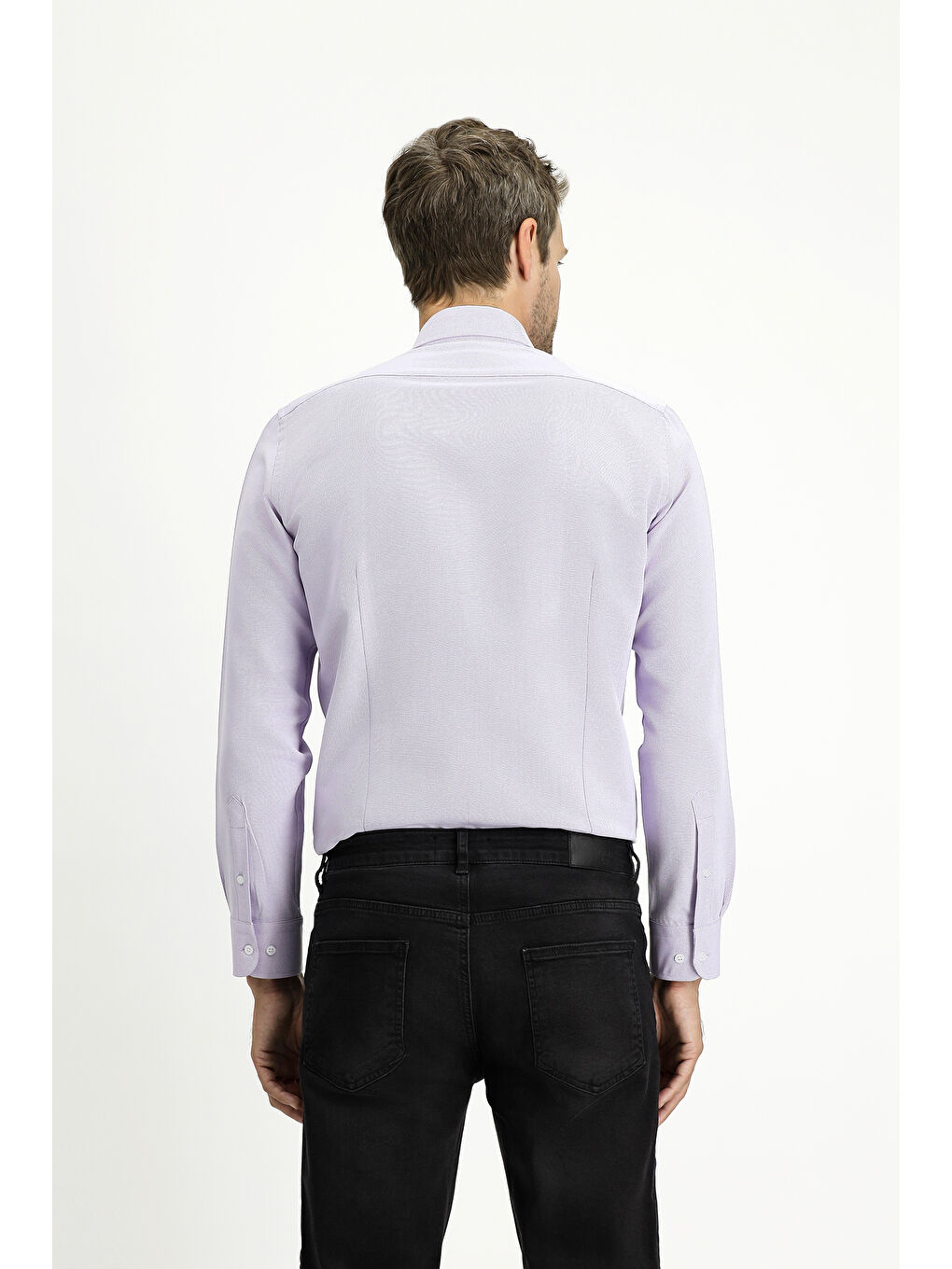Lila Uzun Kol Slim Fit Düğmeli Yaka Oxford Pamuklu Kolay Ütülenebilir Büyük Beden Gömlek-3