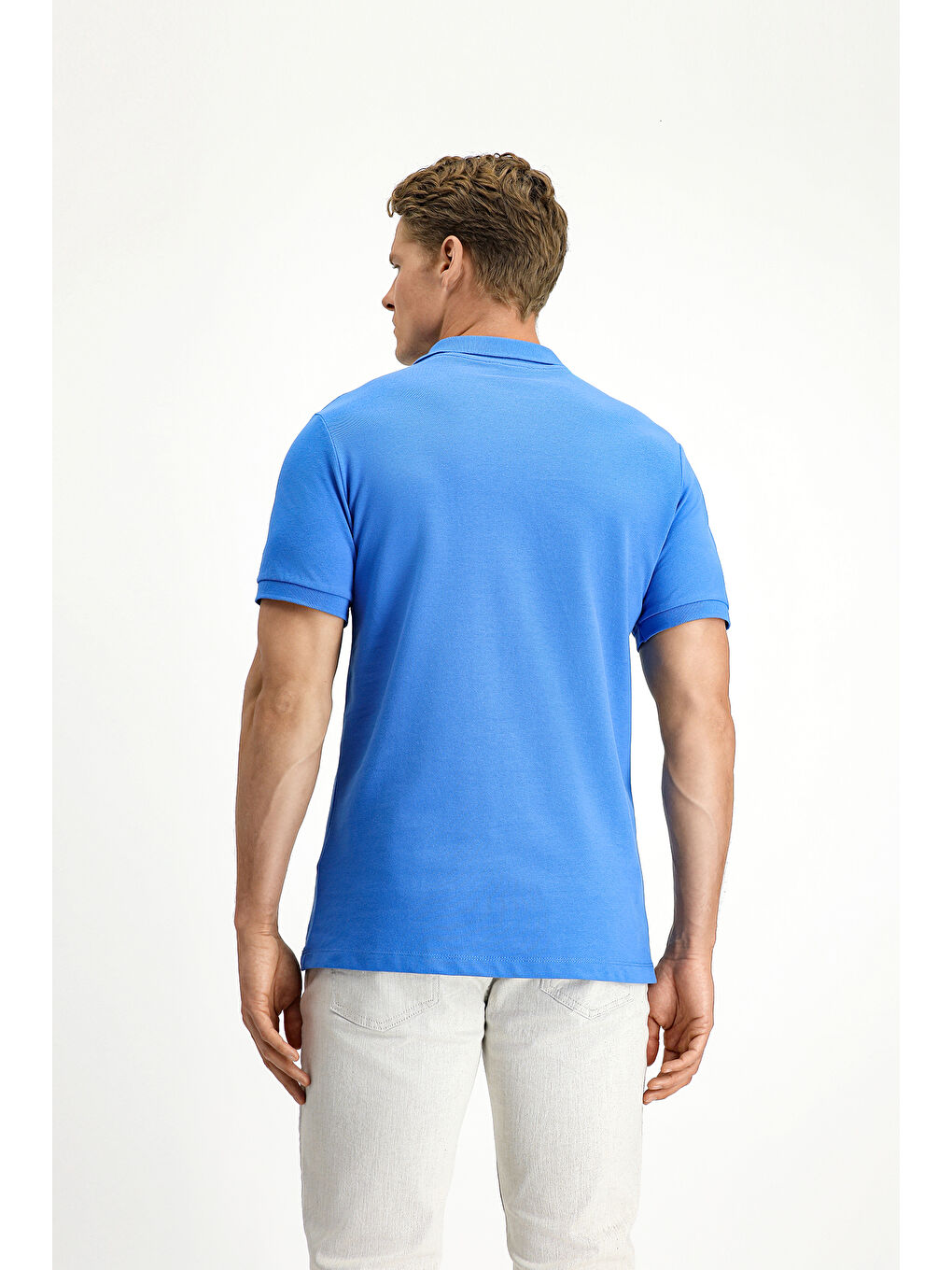 Mavi Polo Yaka Slim Fit Dar Kesim Nakışlı Pamuk Tişört-3