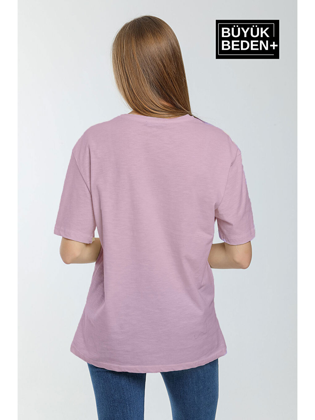 Lila Kadın Büyük Beden Bisiklet Yaka Tshırt SPR25BTSK10-1