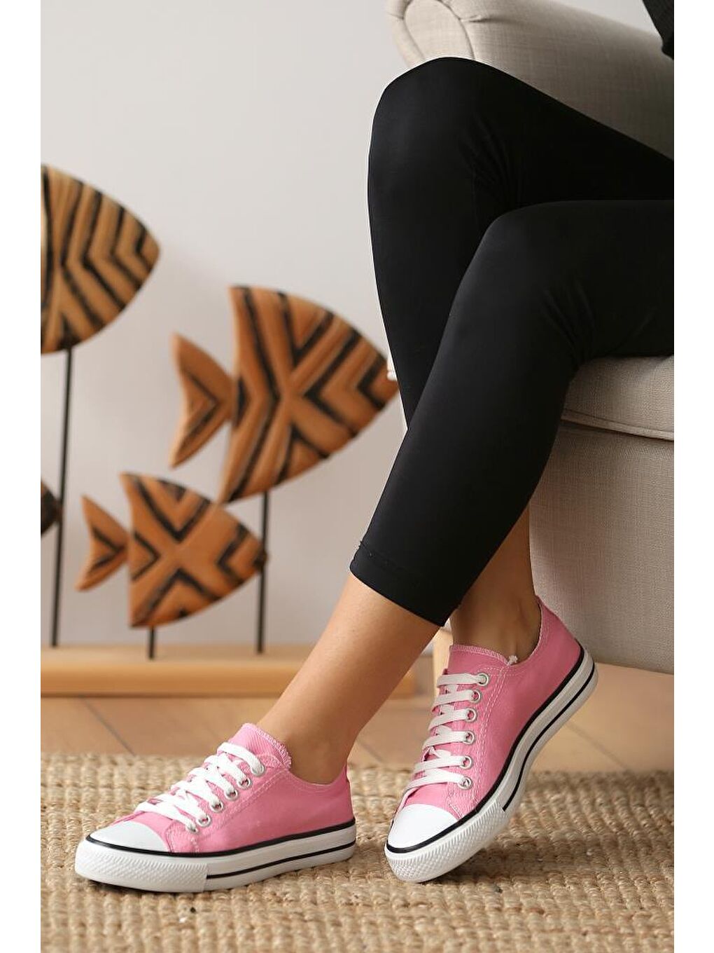 Pembe Potin Pembe Rahat Taban Keten Kadın Sneaker 10-3232-22UCvers