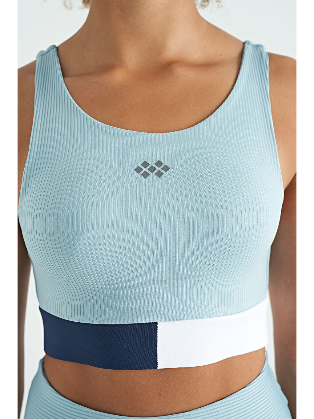 Açık Mavi Renk Bloklu Logo Baskılı Dar Kalıp Fitilli Kadın Büstiyer - 97275-4