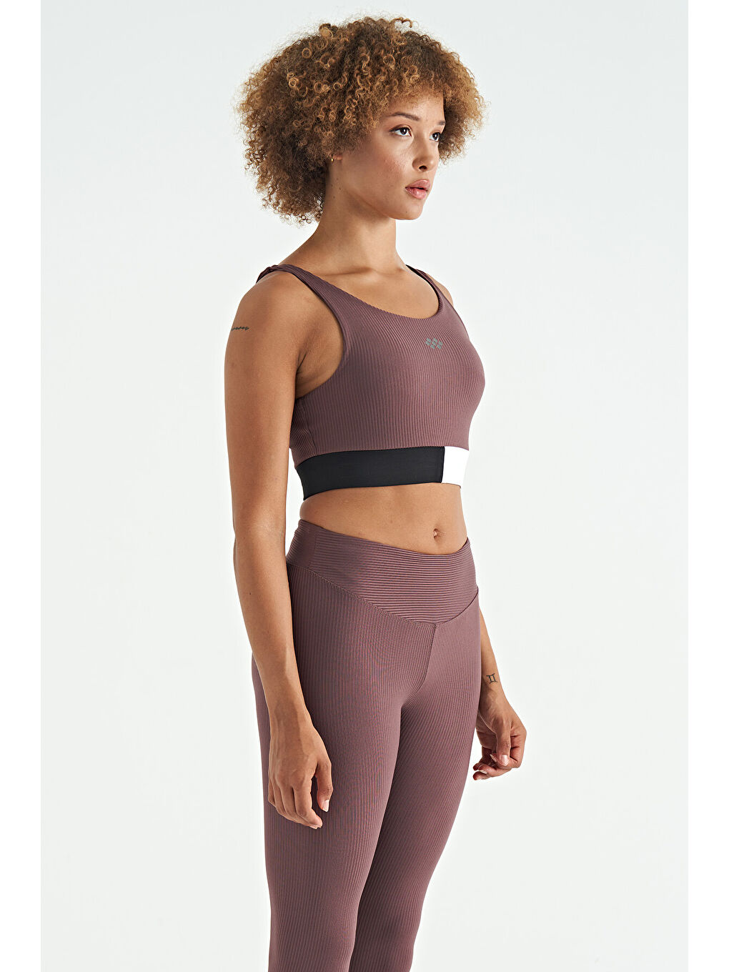 Kahverengi Renk Bloklu Logo Baskılı Dar Kalıp Fitilli Kadın Büstiyer - 97275-3