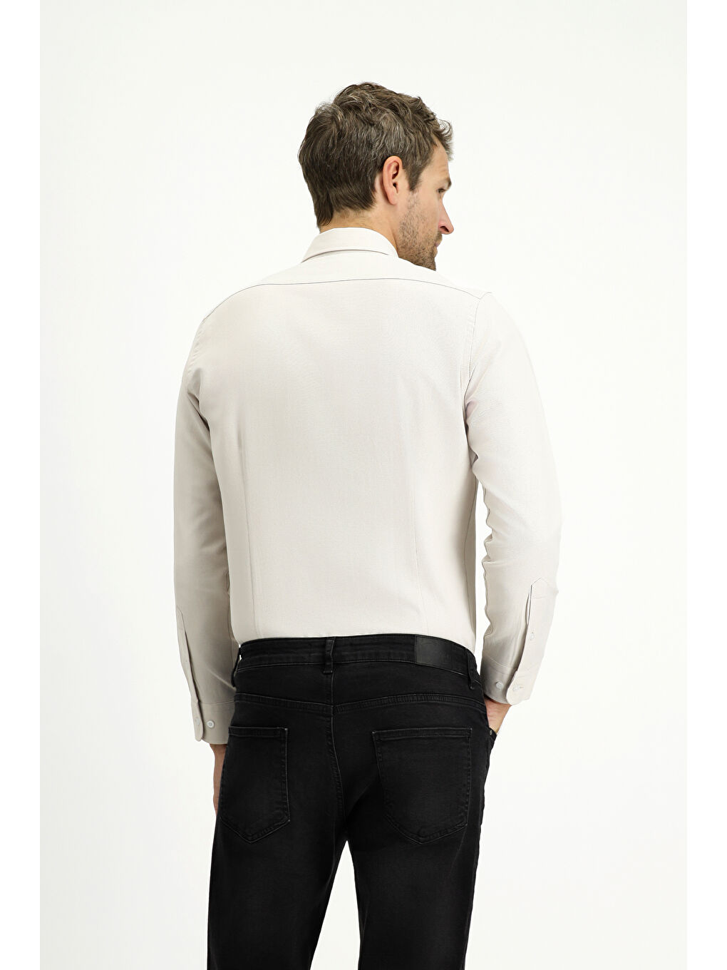 Bej Uzun Kol Slim Fit Düğmeli Yaka Oxford Pamuklu Kolay Ütülenebilir Büyük Beden Gömlek-4