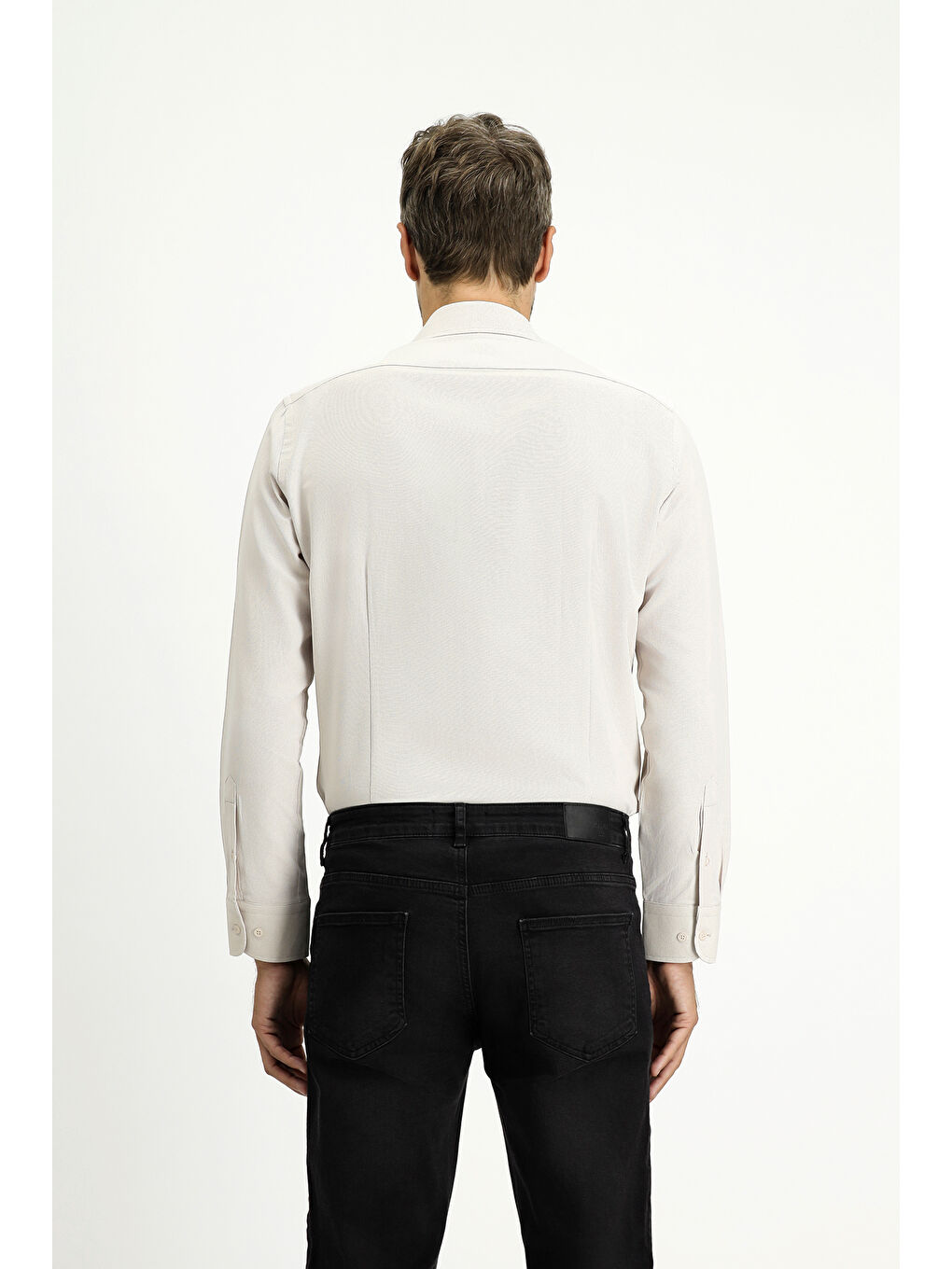 Bej Uzun Kol Slim Fit Klasik Yaka Oxford Pamuklu Kolay Ütülenebilir Büyük Beden Gömlek-3