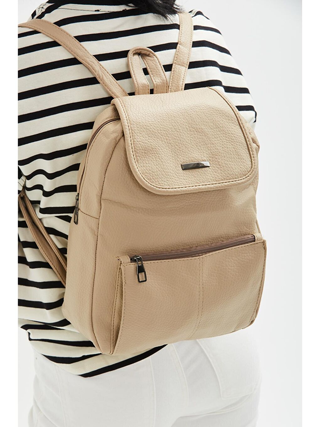 Yıkanmış Deri Rosali Kadın Sırt Çanta Bej-1