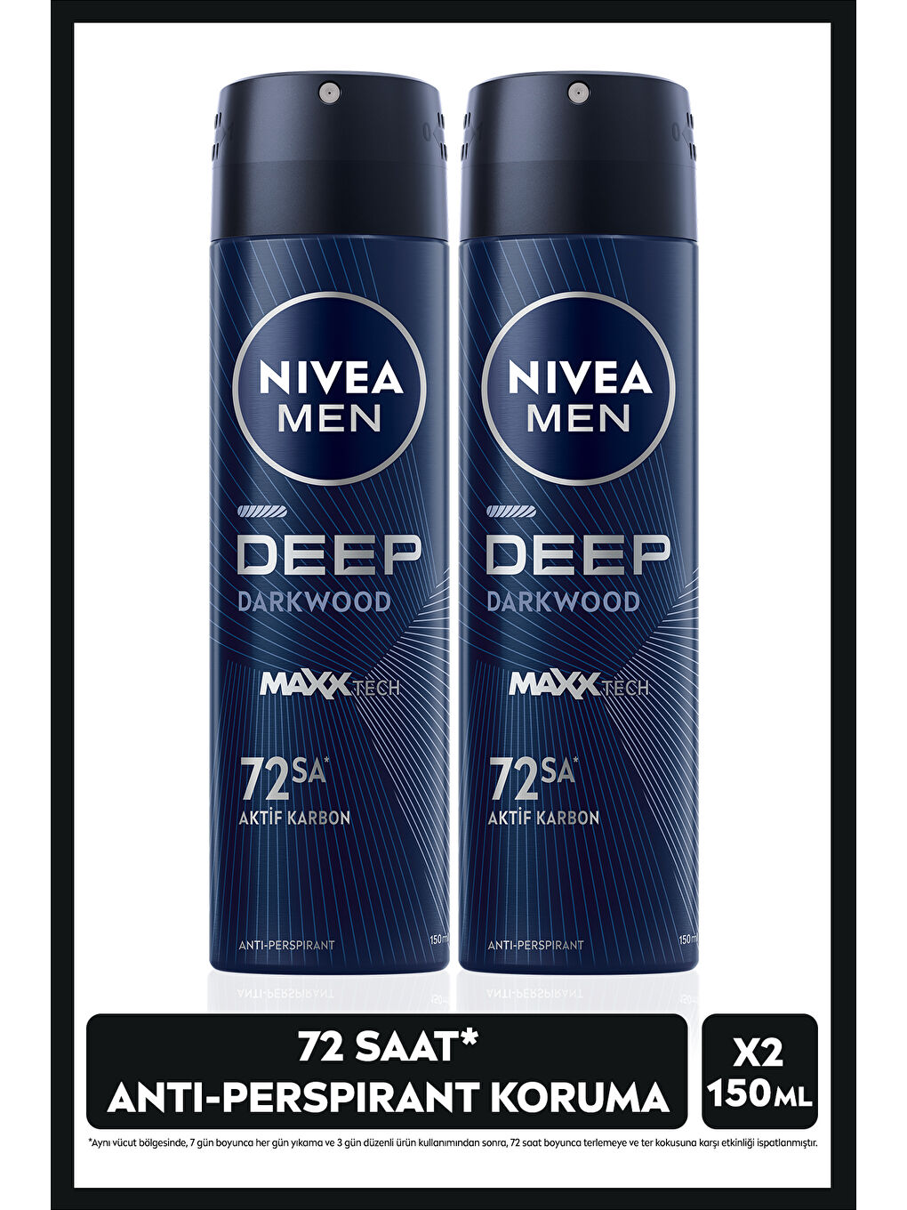 MEN Erkek Sprey Deodorant Deep Dimension Aktif Karbon 150ml, 72 Saat Anti-perspirant, X2 Adet
