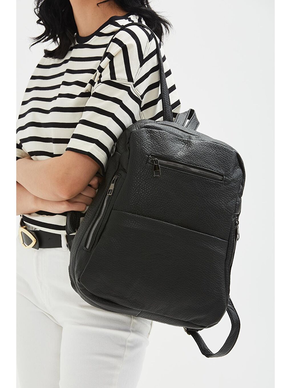 Yıkanmış Deri Elisa Kadın Sırt Çanta Siyah-1