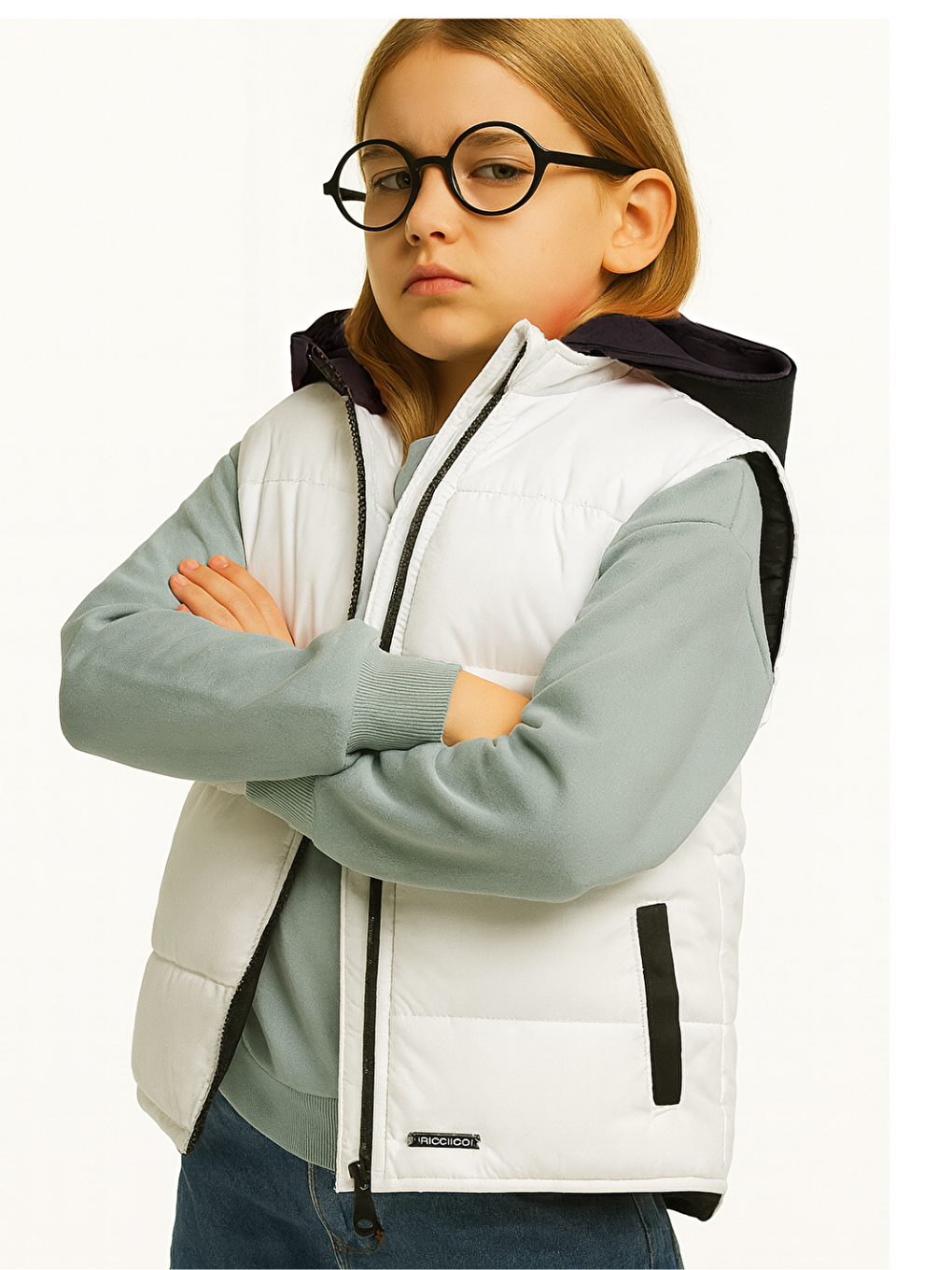 Kız Çocuk Kapüşonlu Beyaz Anorak Yelek-1