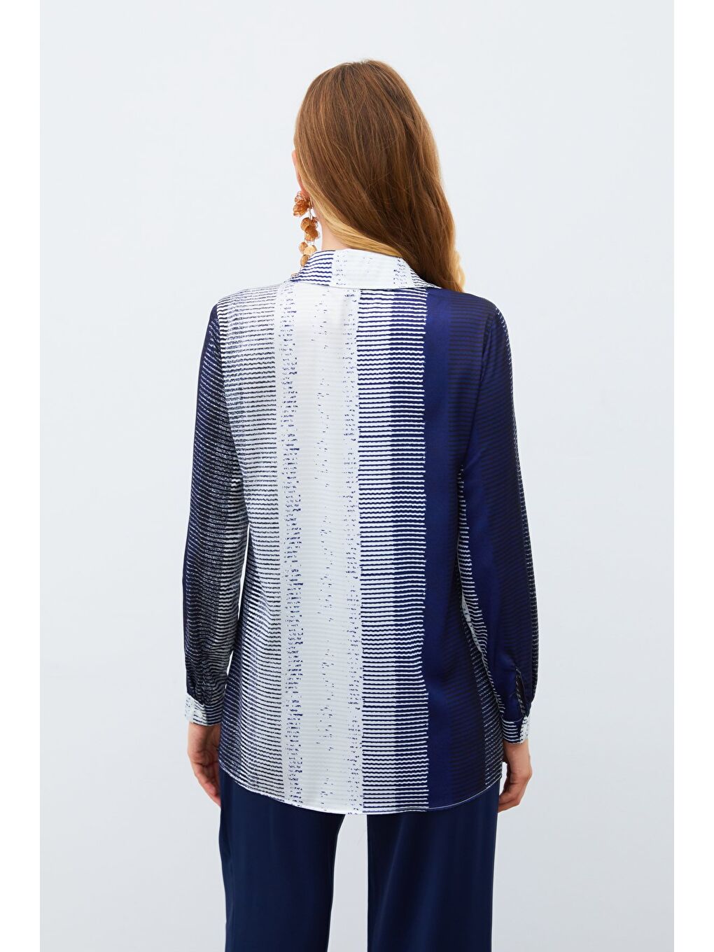 Desenli Düz Gömlek - Lacivert-7