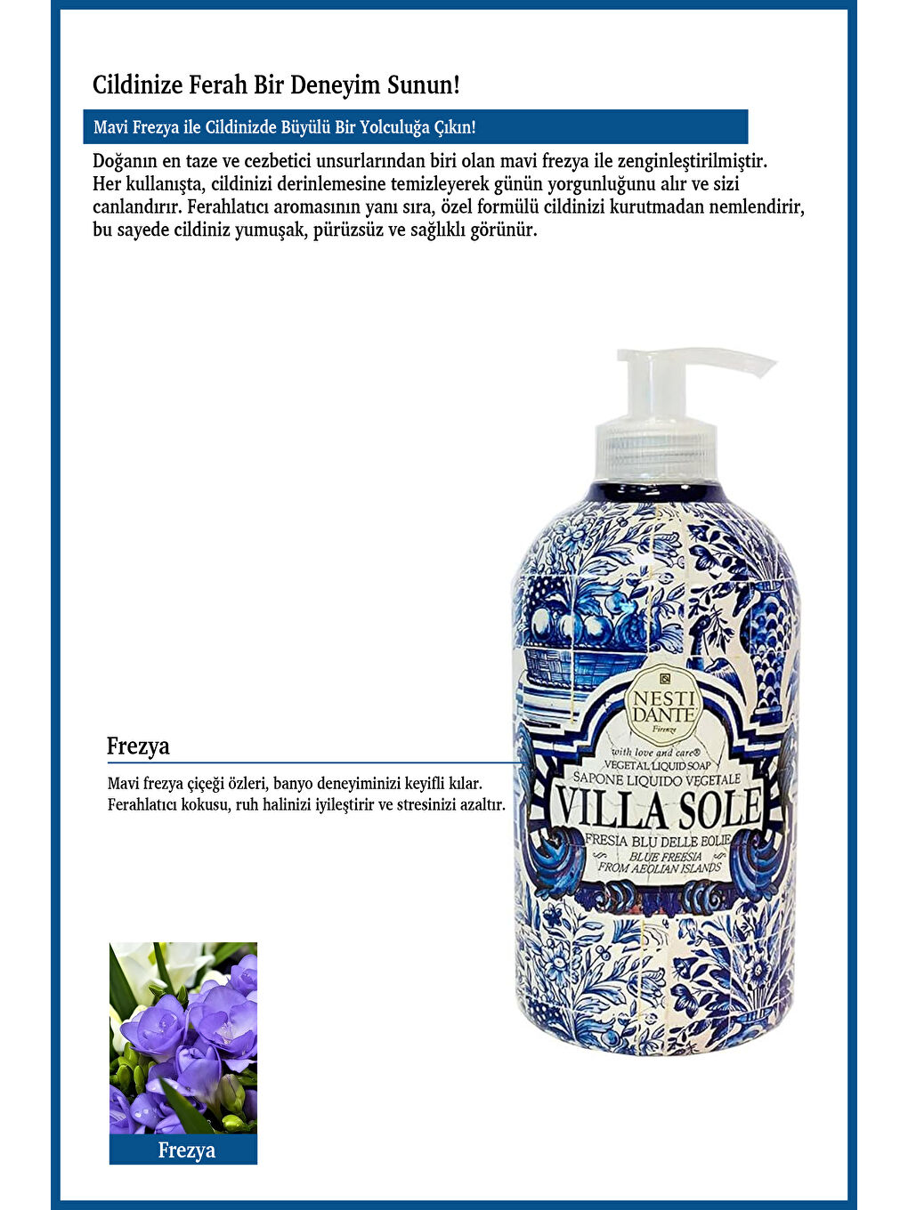 Villa Sole Fresia Blu Delle Eoilie Sıvı Sabun 500ml l Canlandırıcı l Mavi Frezya Çiçeği-2