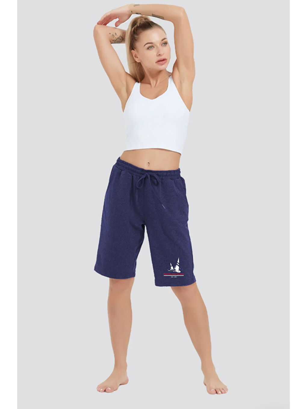 Lacivert Kadın Yelken Baskılı Standart &Regular Kalıp Şort SPR25SRk083-1