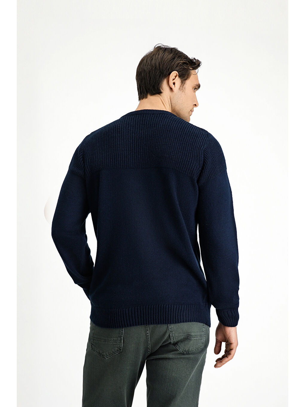 Lacivert Bisiklet Yaka Regular Fit Desenli Triko Büyük Beden Kazak-3