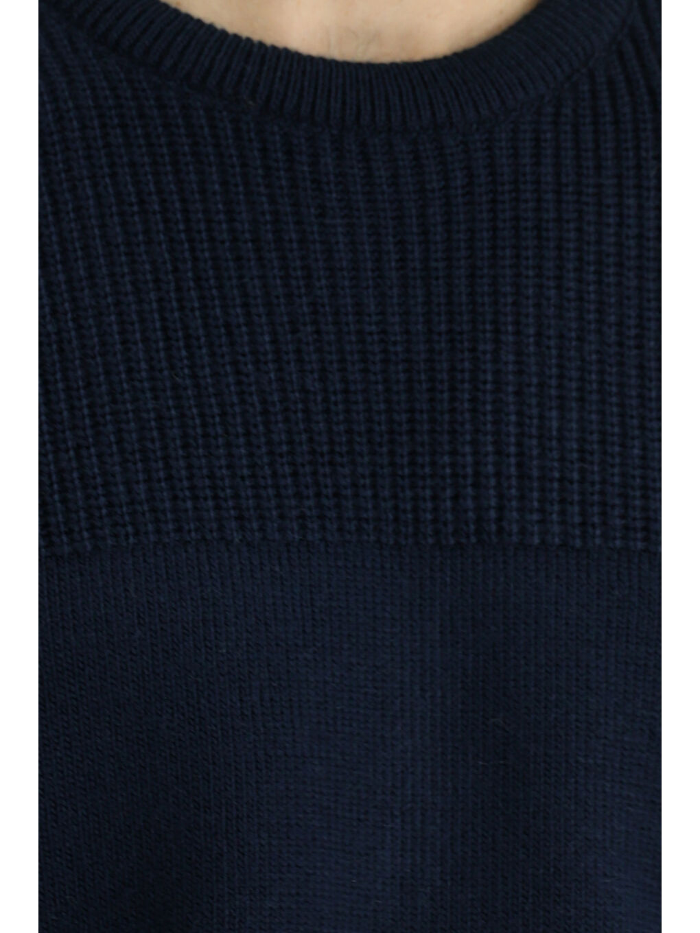 Lacivert Bisiklet Yaka Regular Fit Desenli Triko Büyük Beden Kazak-4