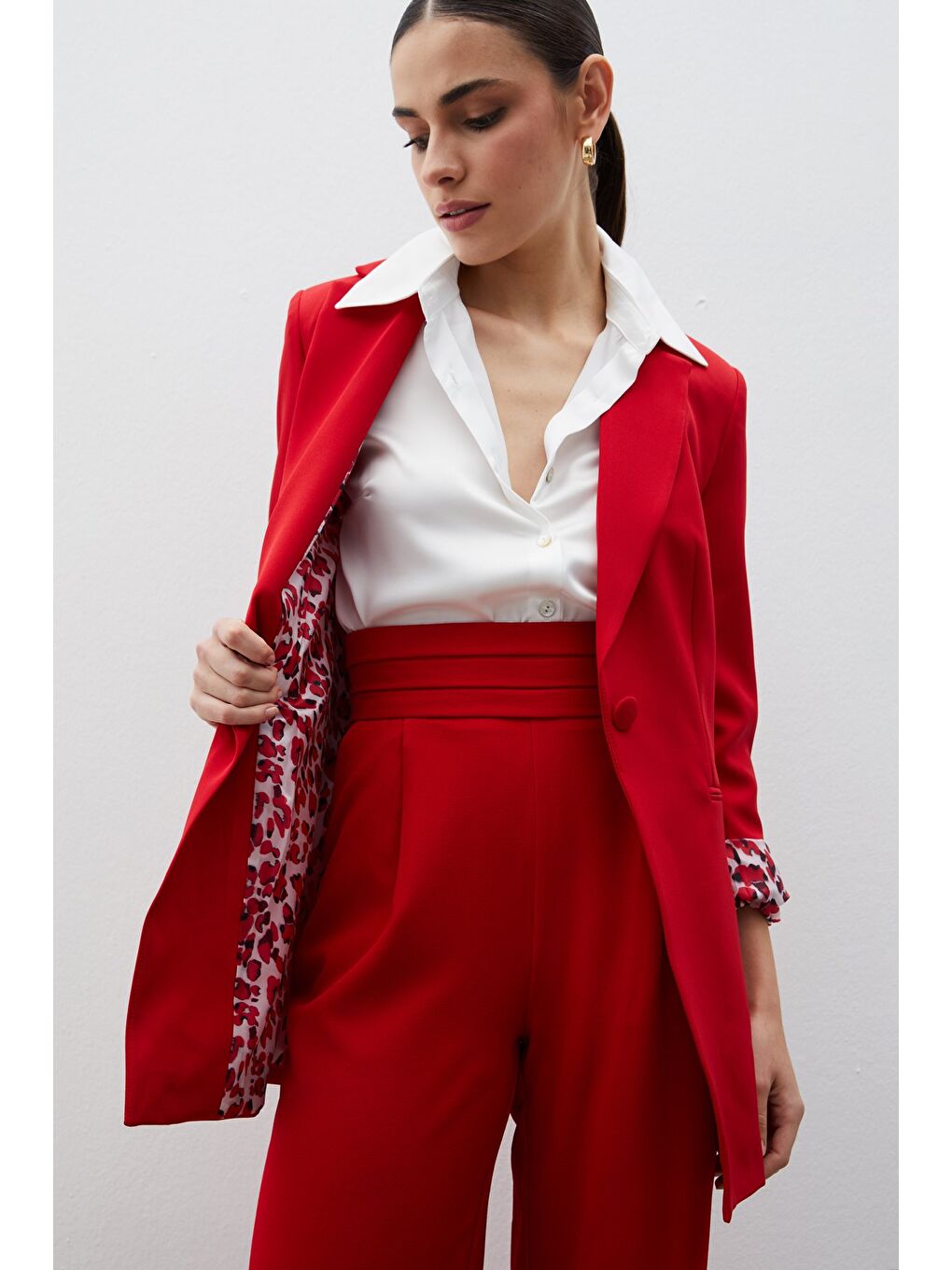 Mono Yaka Klasik Ceket - Kırmızı-1