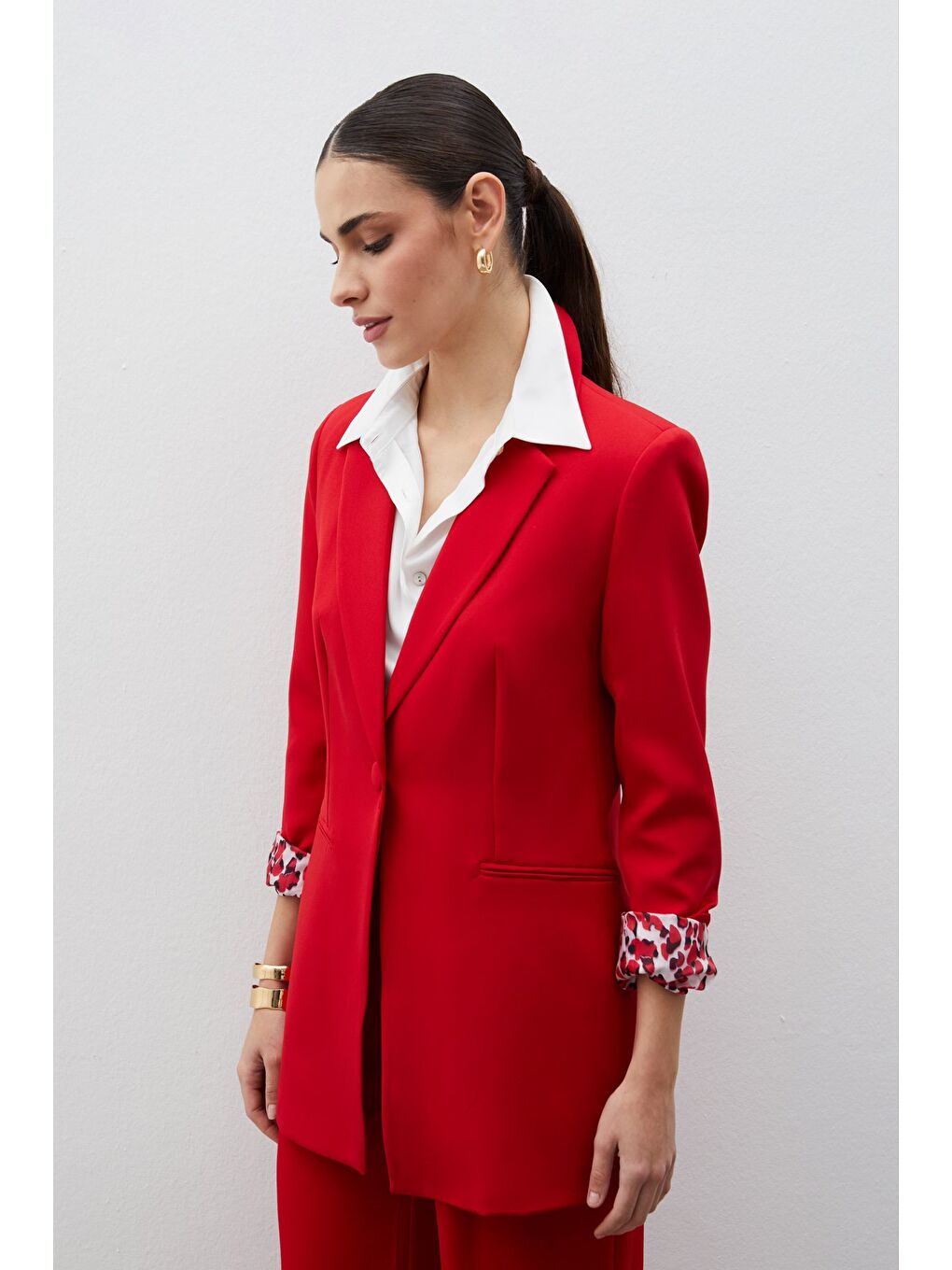 Mono Yaka Klasik Ceket - Kırmızı-2