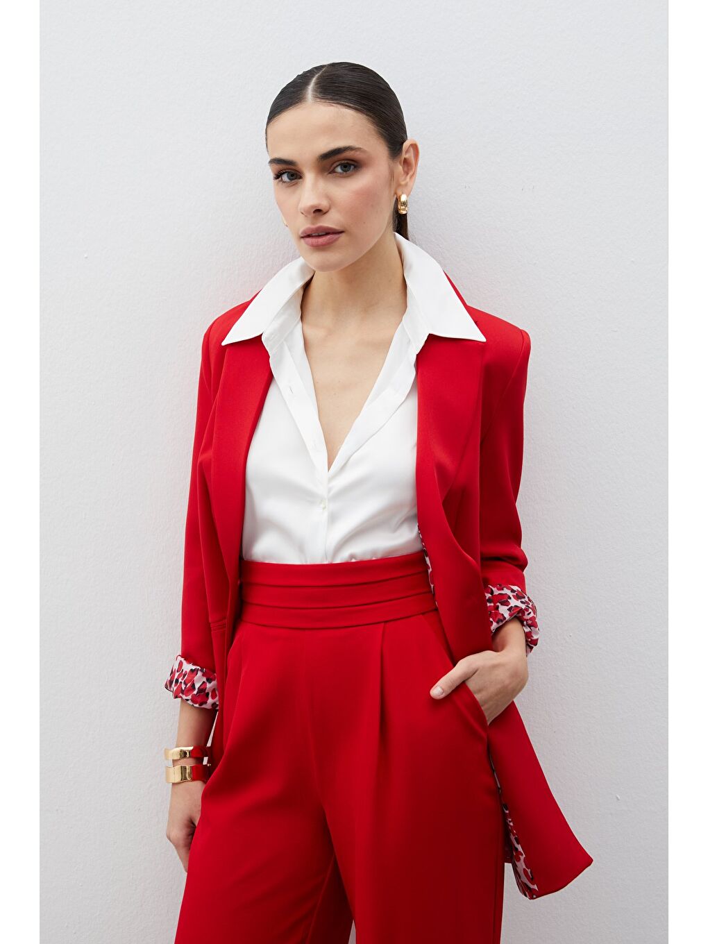 Mono Yaka Klasik Ceket - Kırmızı-3