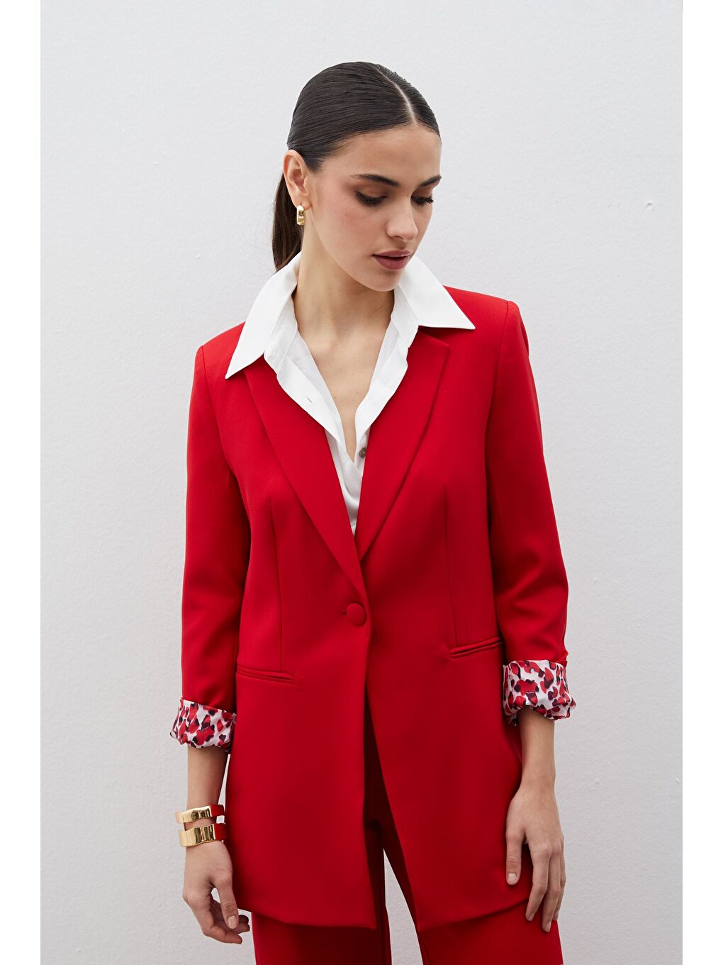 Mono Yaka Klasik Ceket - Kırmızı-4