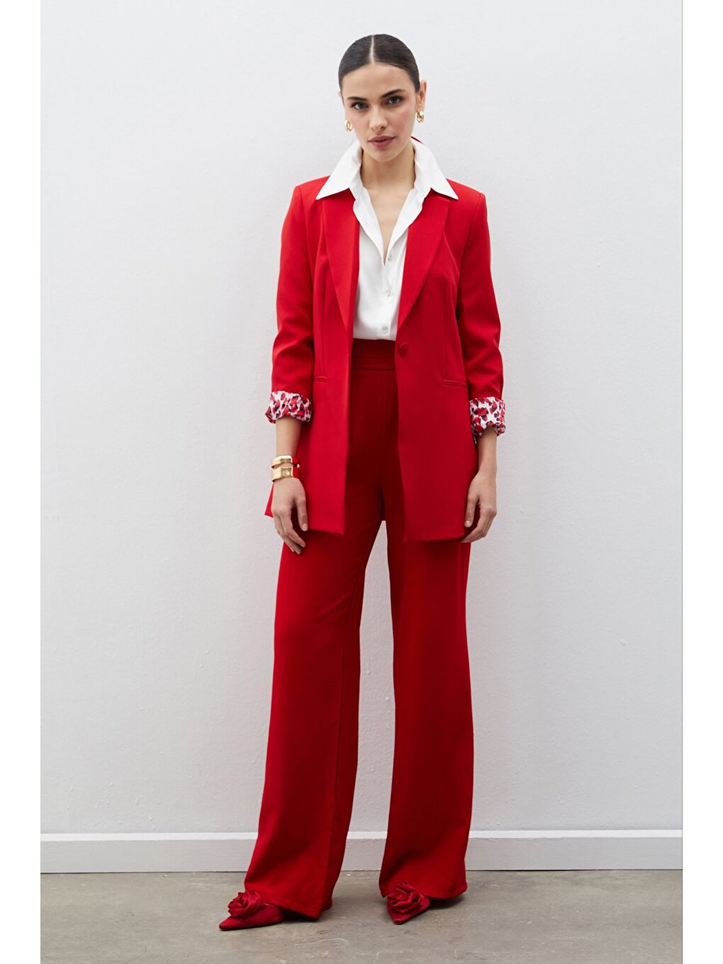 Mono Yaka Klasik Ceket - Kırmızı-6