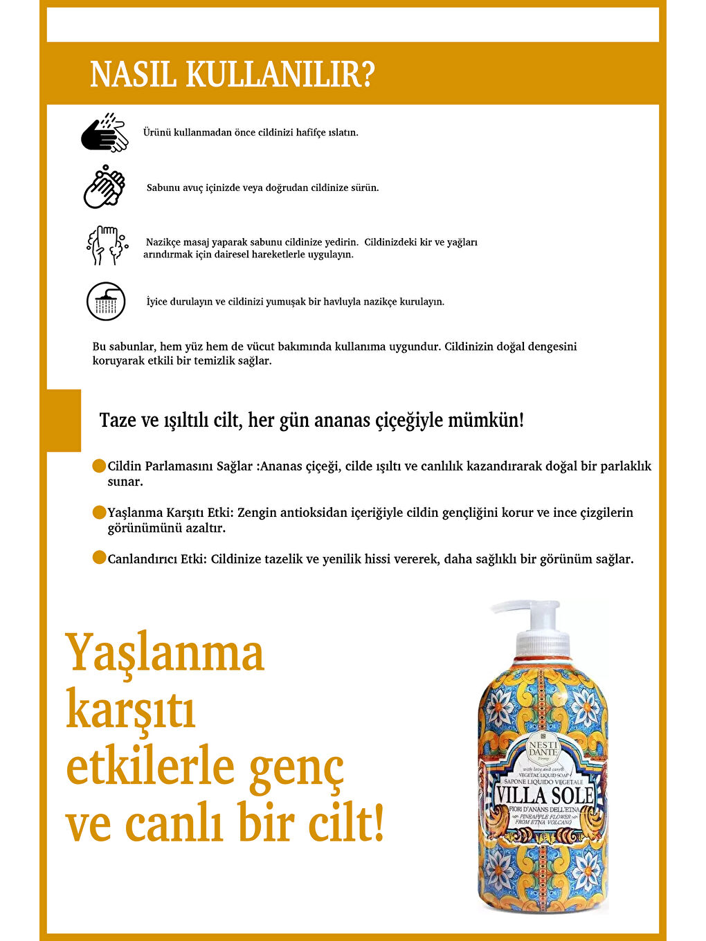 Villa Sole Fiori D'Ananas Dell'Etna Sıvı Sabun 500ml l Yaşlanma Karşıtı l Ananas-3