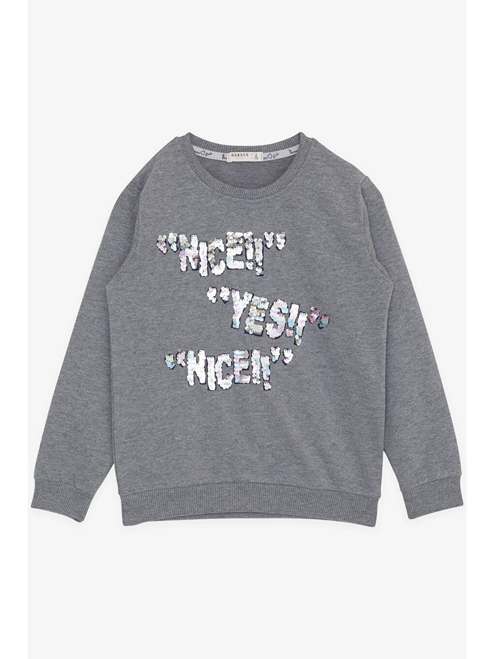 Kız Çocuk Sweatshirt Pullu Yazı Baskılı Koyu Gri Melanj (8 Yaş)-4