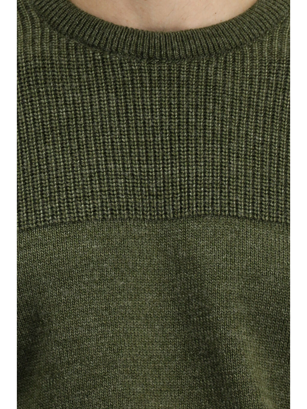 Haki Bisiklet Yaka Regular Fit Desenli Triko Büyük Beden Kazak-5