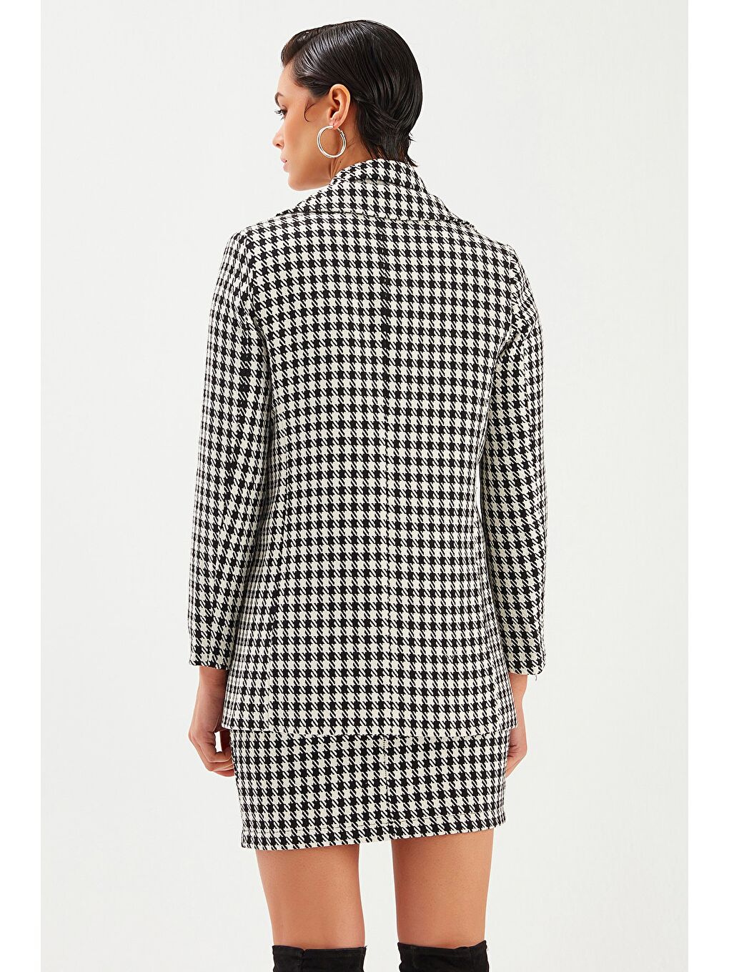 Kazayağı Desenli Ceket - Siyah