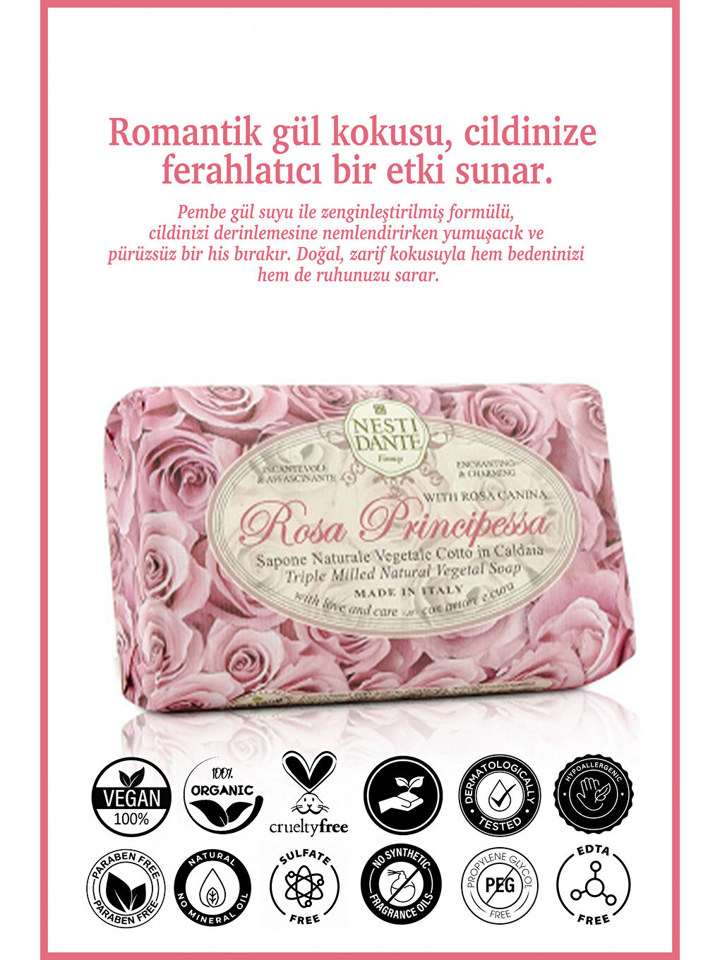 Sabun Le Rose Principessa Pembe Gül Suyu ve Kokulu Nemlendirici Vegan Bakım 150 g-1