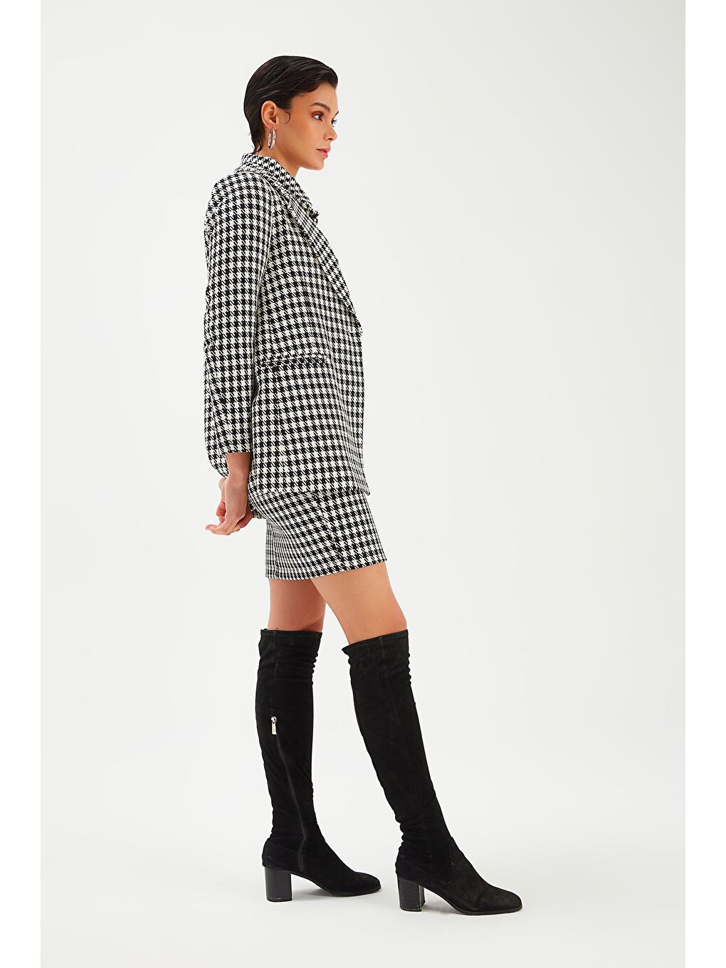 Kazayağı Desenli Ceket - Siyah-3