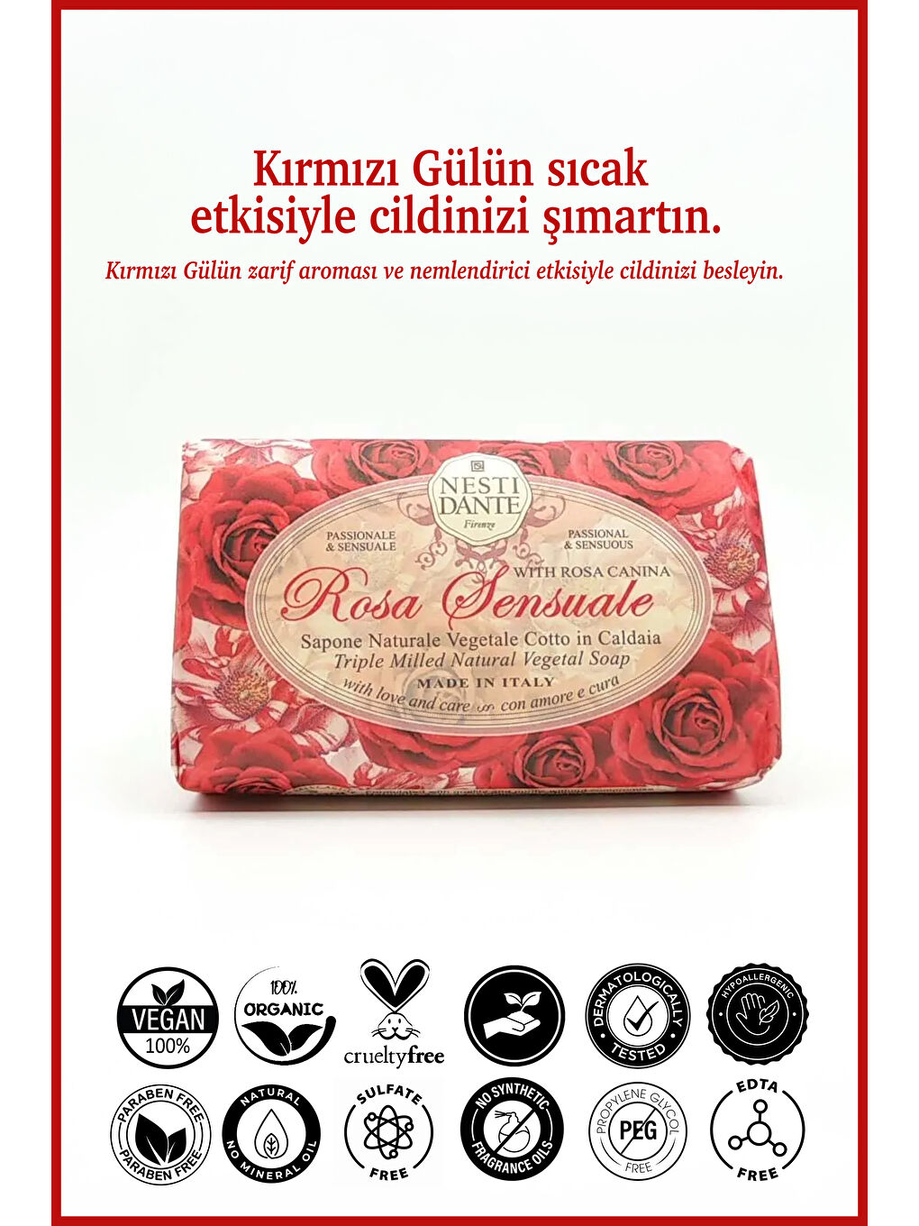 Sabun Le Rose Sensuale Kırmızı Gül Suyu ve Kokulu Vegan Bakım 150 g-1