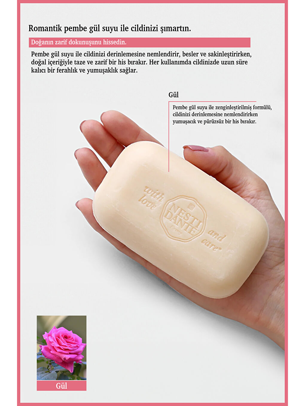 Sabun Le Rose Principessa Pembe Gül Suyu ve Kokulu Nemlendirici Vegan Bakım 150 g-2