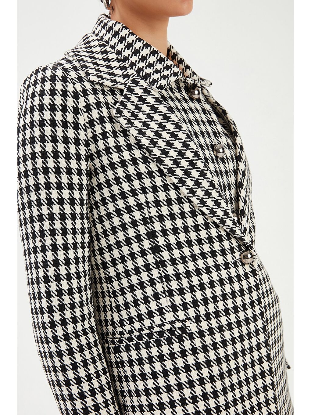 Kazayağı Desenli Ceket - Siyah-4