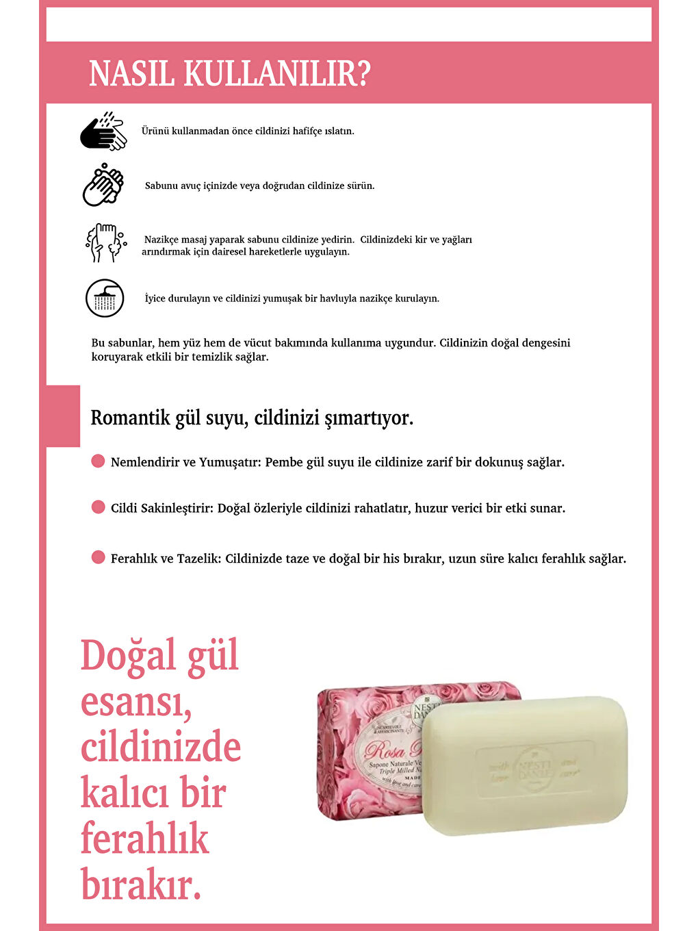 Sabun Le Rose Principessa Pembe Gül Suyu ve Kokulu Nemlendirici Vegan Bakım 150 g-3