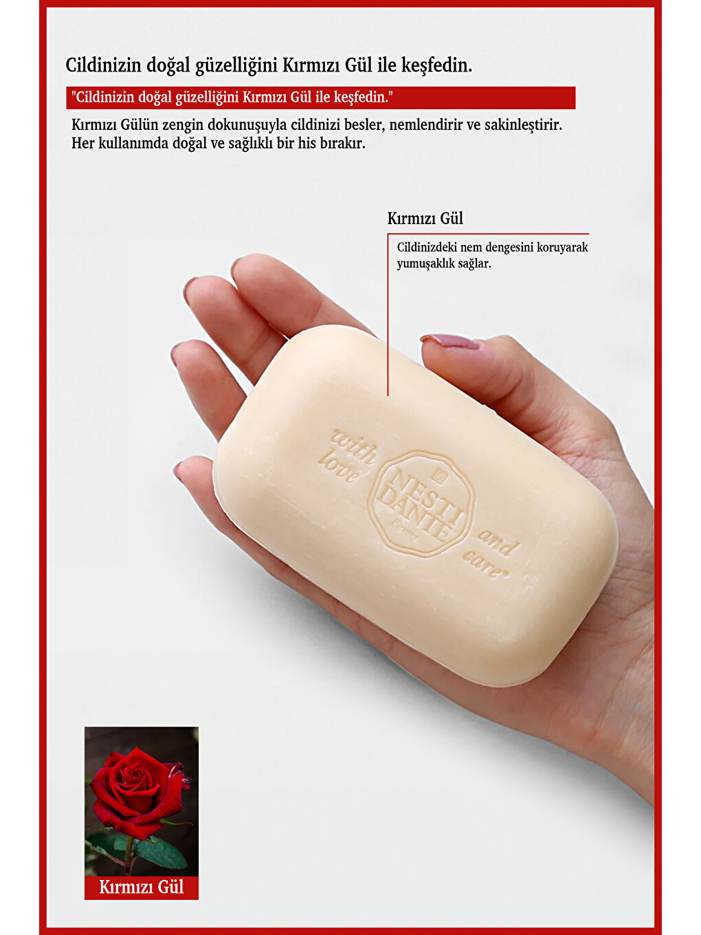 Sabun Le Rose Sensuale Kırmızı Gül Suyu ve Kokulu Vegan Bakım 150 g-2