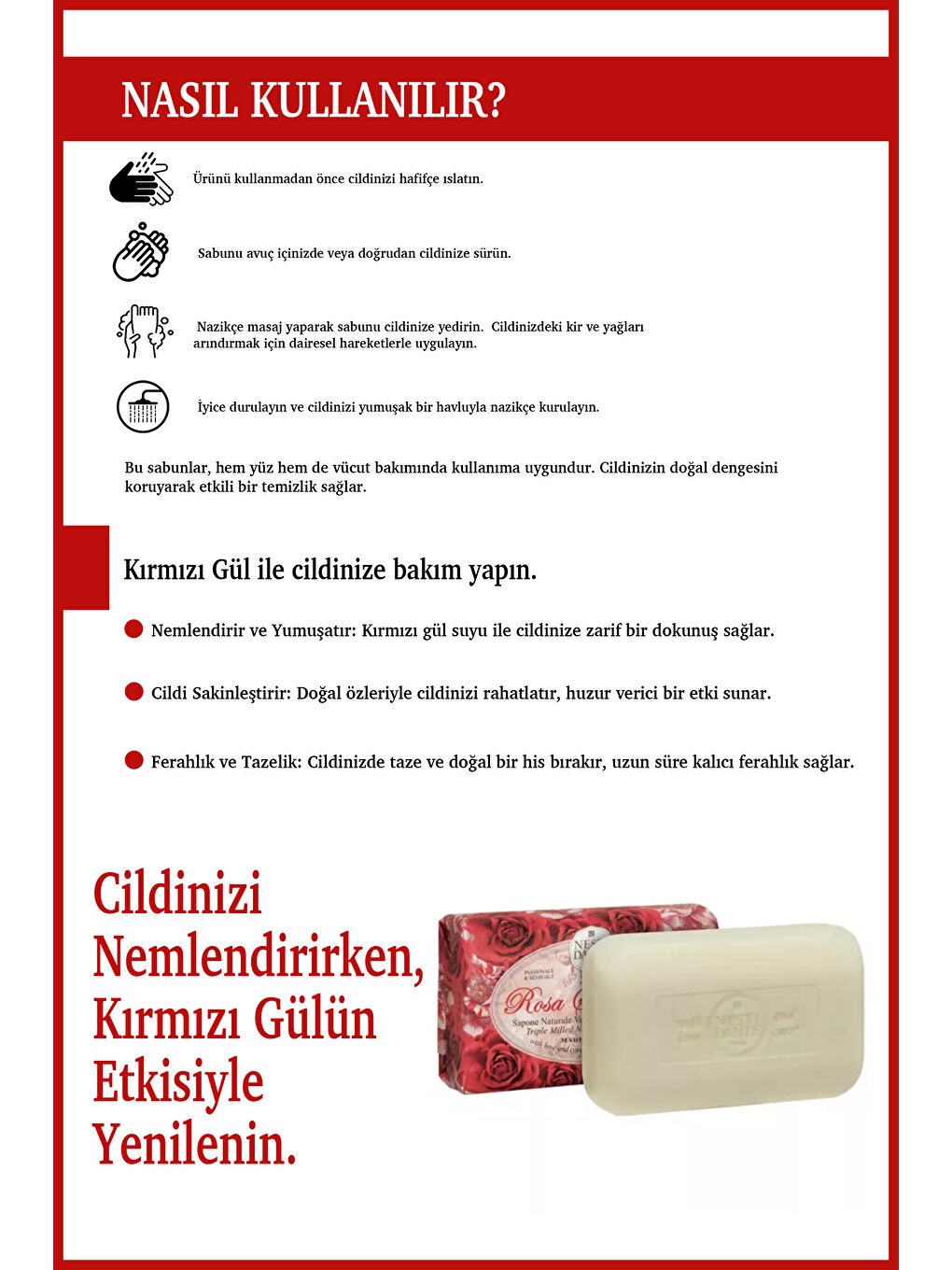 Sabun Le Rose Sensuale Kırmızı Gül Suyu ve Kokulu Vegan Bakım 150 g-3