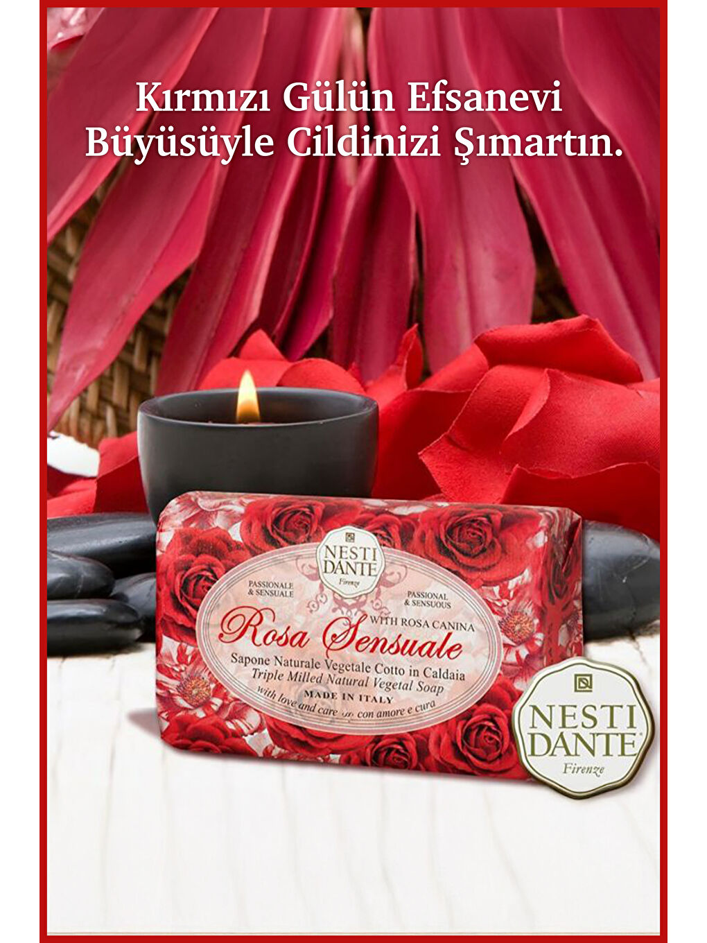 Sabun Le Rose Sensuale Kırmızı Gül Suyu ve Kokulu Vegan Bakım 150 g-4