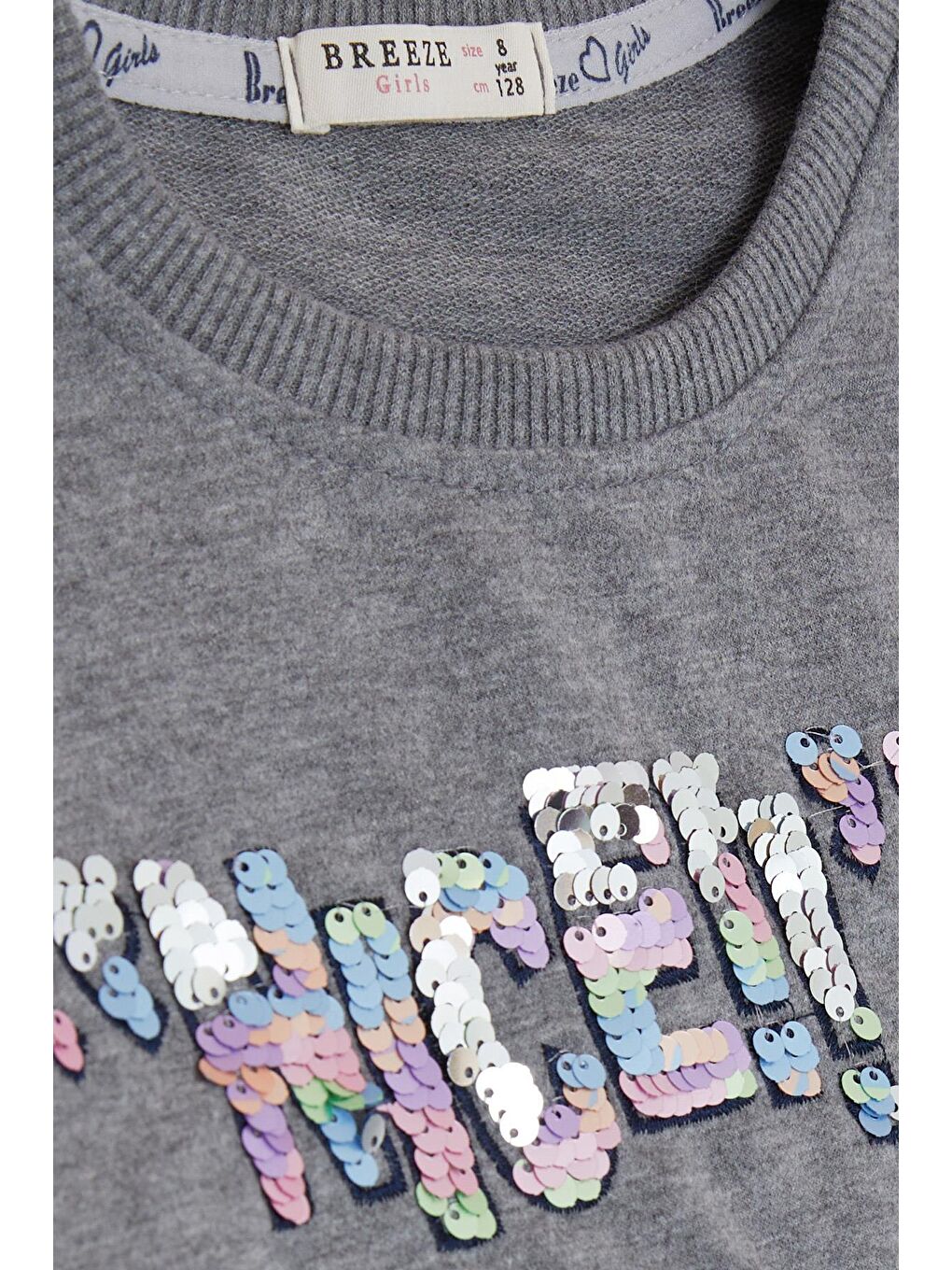 Kız Çocuk Sweatshirt Pullu Yazı Baskılı Koyu Gri Melanj (8 Yaş)-6