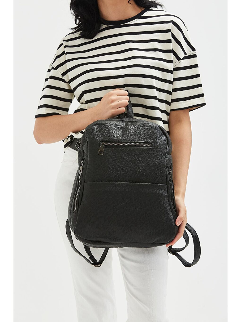 Yıkanmış Deri Elisa Kadın Sırt Çanta Siyah-2