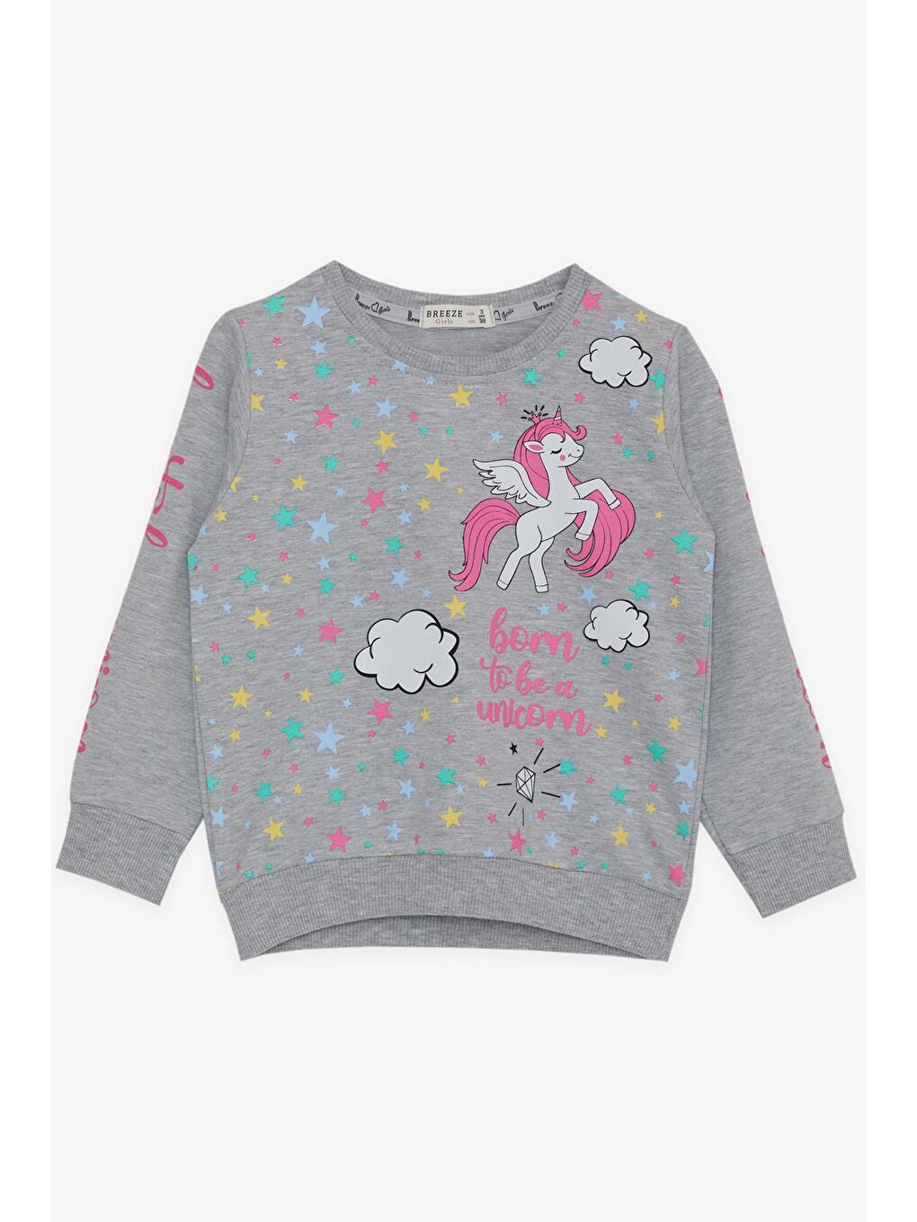 Kız Çocuk Sweatshirt  Baskılı Gri Melanj (2-5 Yaş)