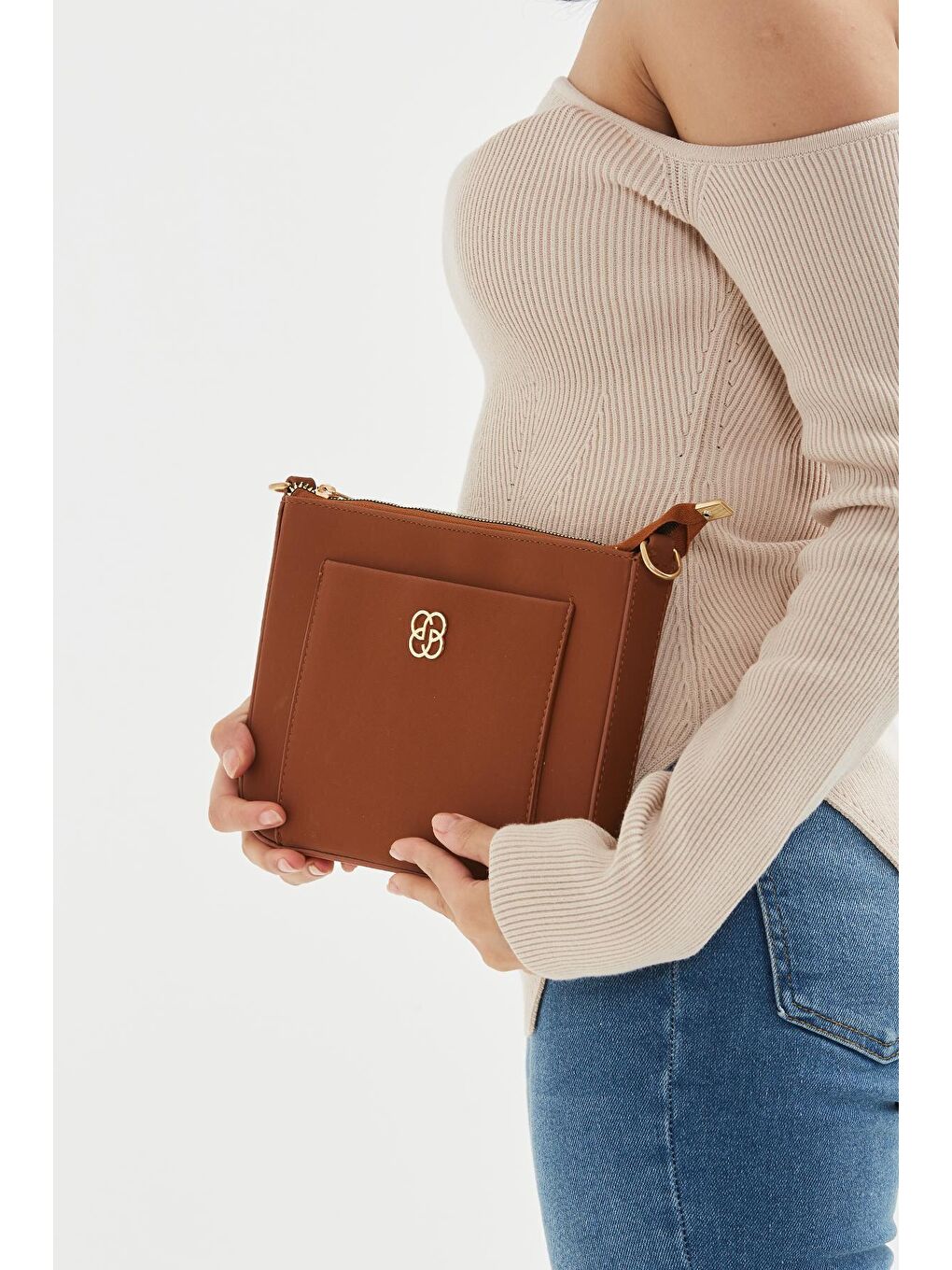 Kahverengi Clutch Rosa Kadın Çapraz Çanta Taba