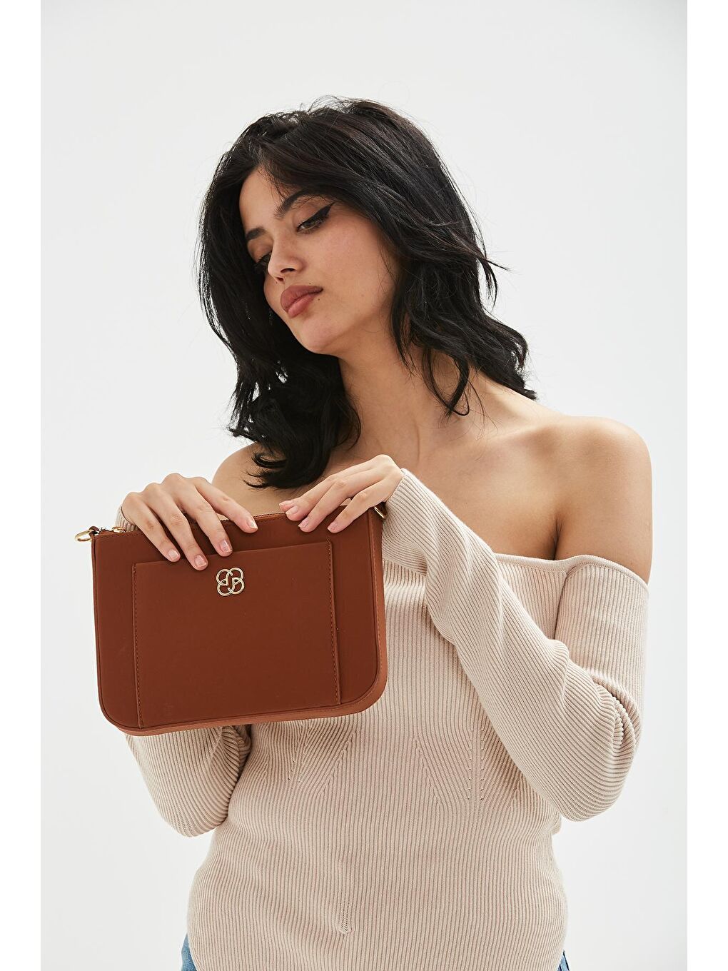 Kahverengi Clutch Rosa Kadın Çapraz Çanta Taba-1
