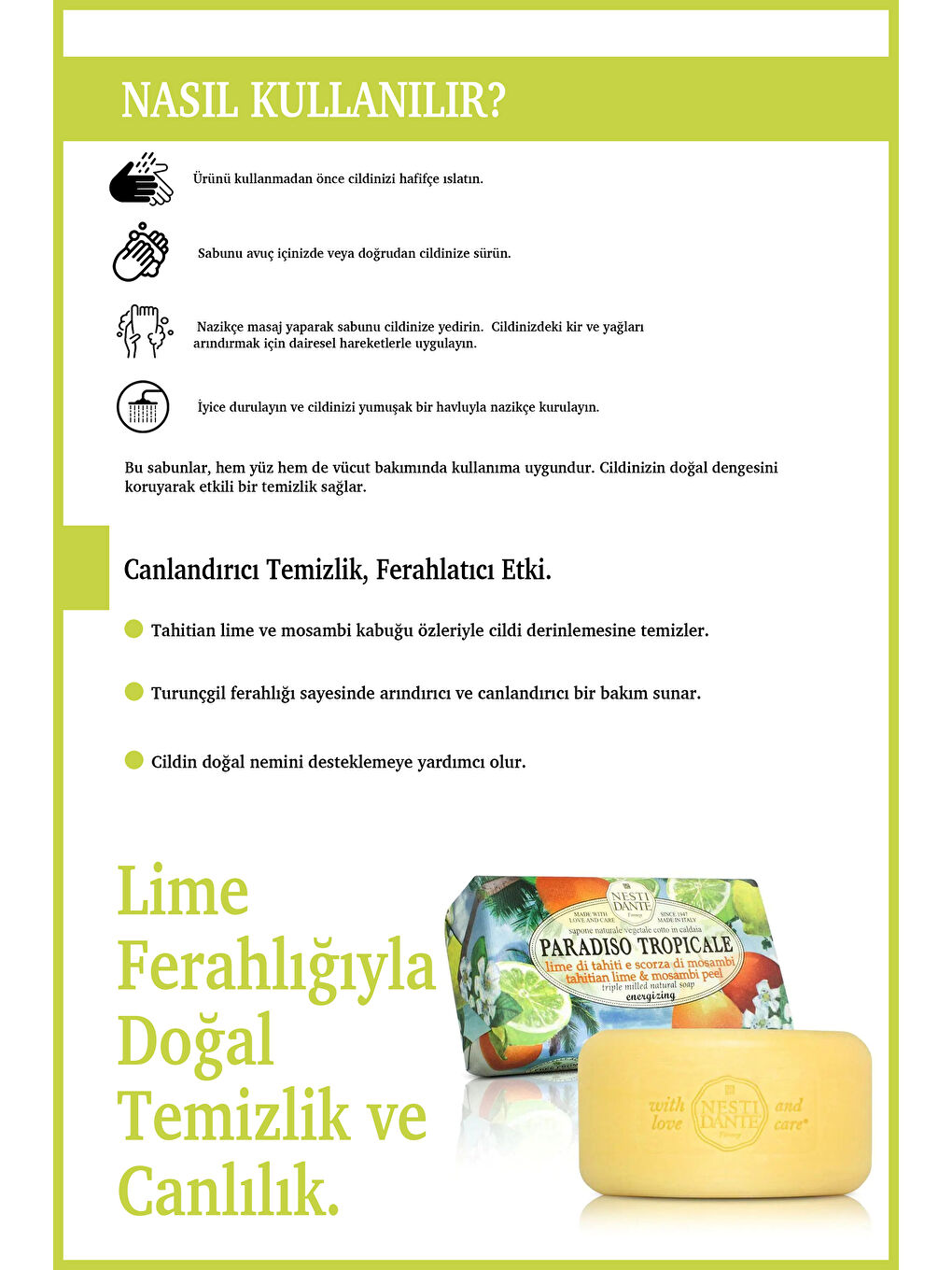 Sabun Paradiso Tropicale Tahitian Lime ve Mosambi Peel Katı Sabun 250gr|Sıkılaştırıcı |L-3