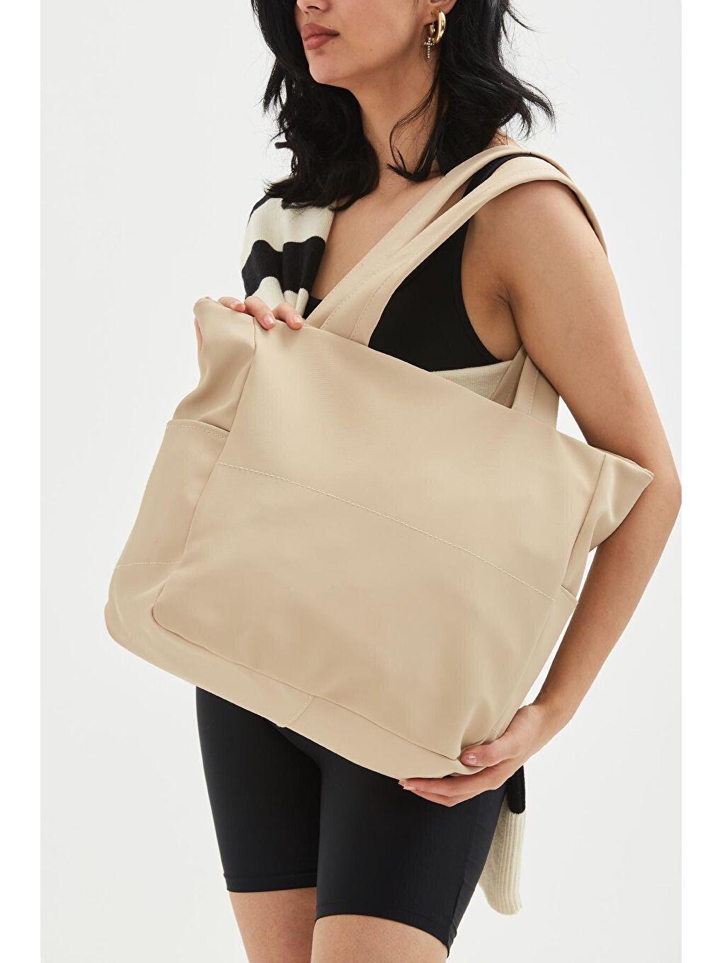 Shopper Büyük Boy Cecil Kadın Kol Çanta Bej-1