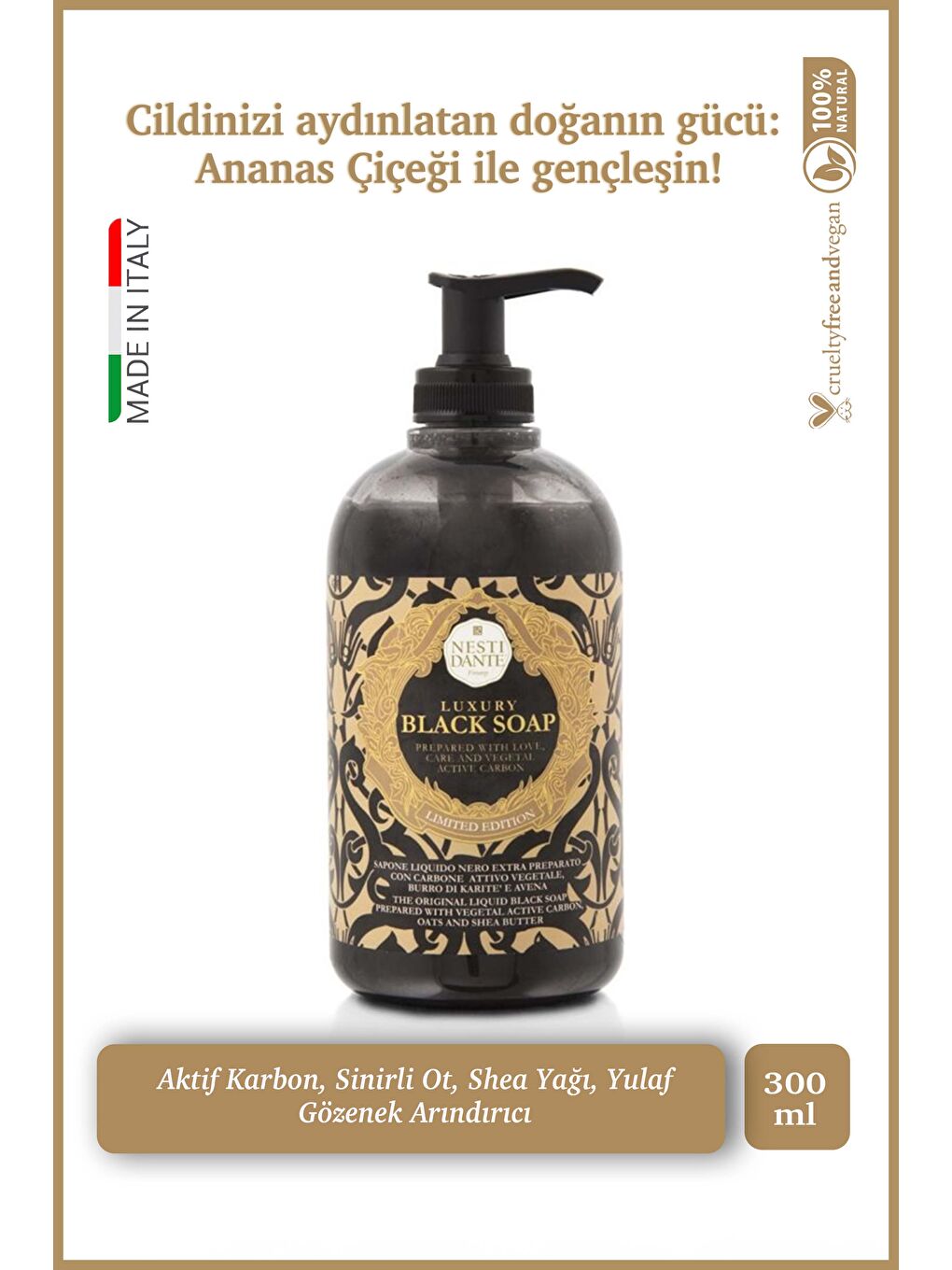 Luxury Black Aktif Karbon Sıvı Sabun 500ml l Gözenek Arındırıcı l Shea Yağı,Sümbül, Yase