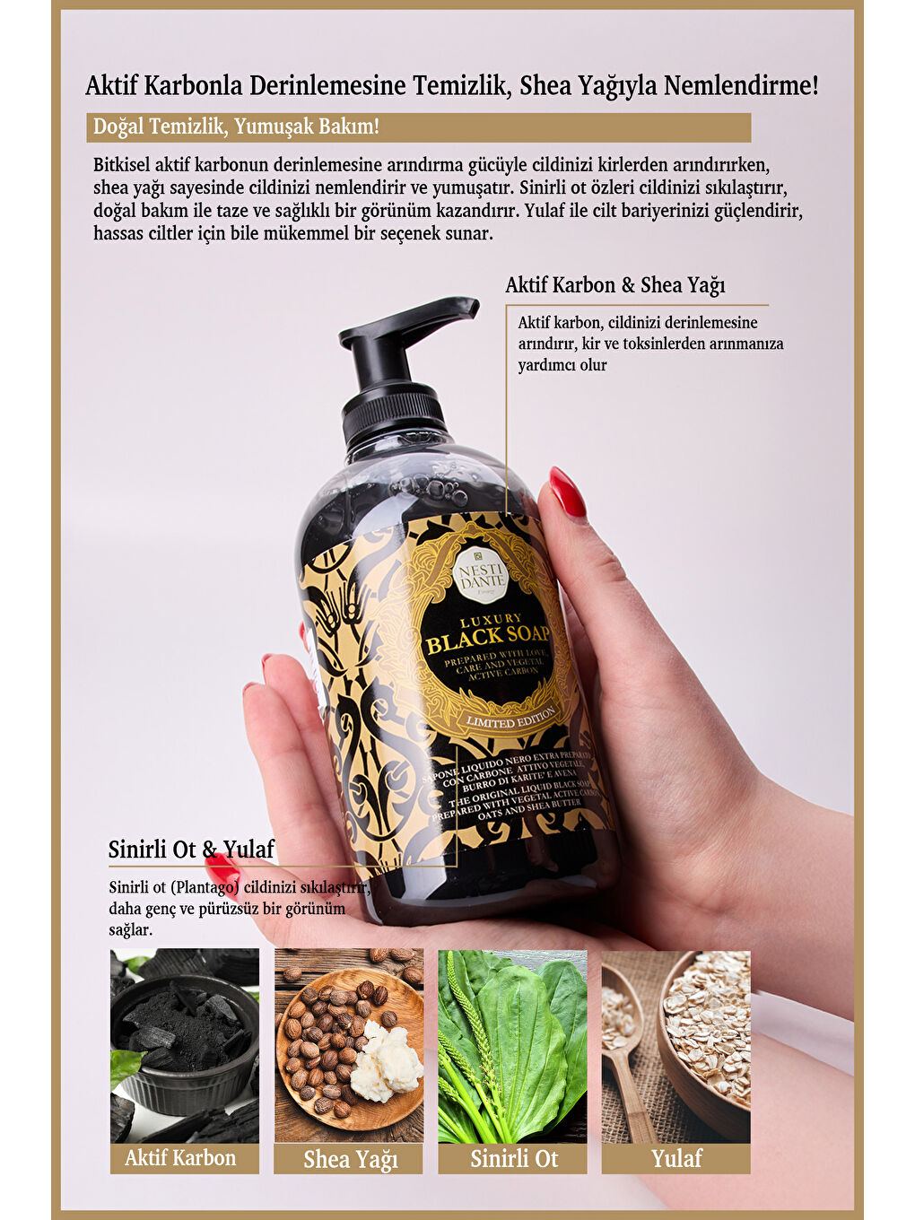 Luxury Black Aktif Karbon Sıvı Sabun 500ml l Gözenek Arındırıcı l Shea Yağı,Sümbül, Yase-2