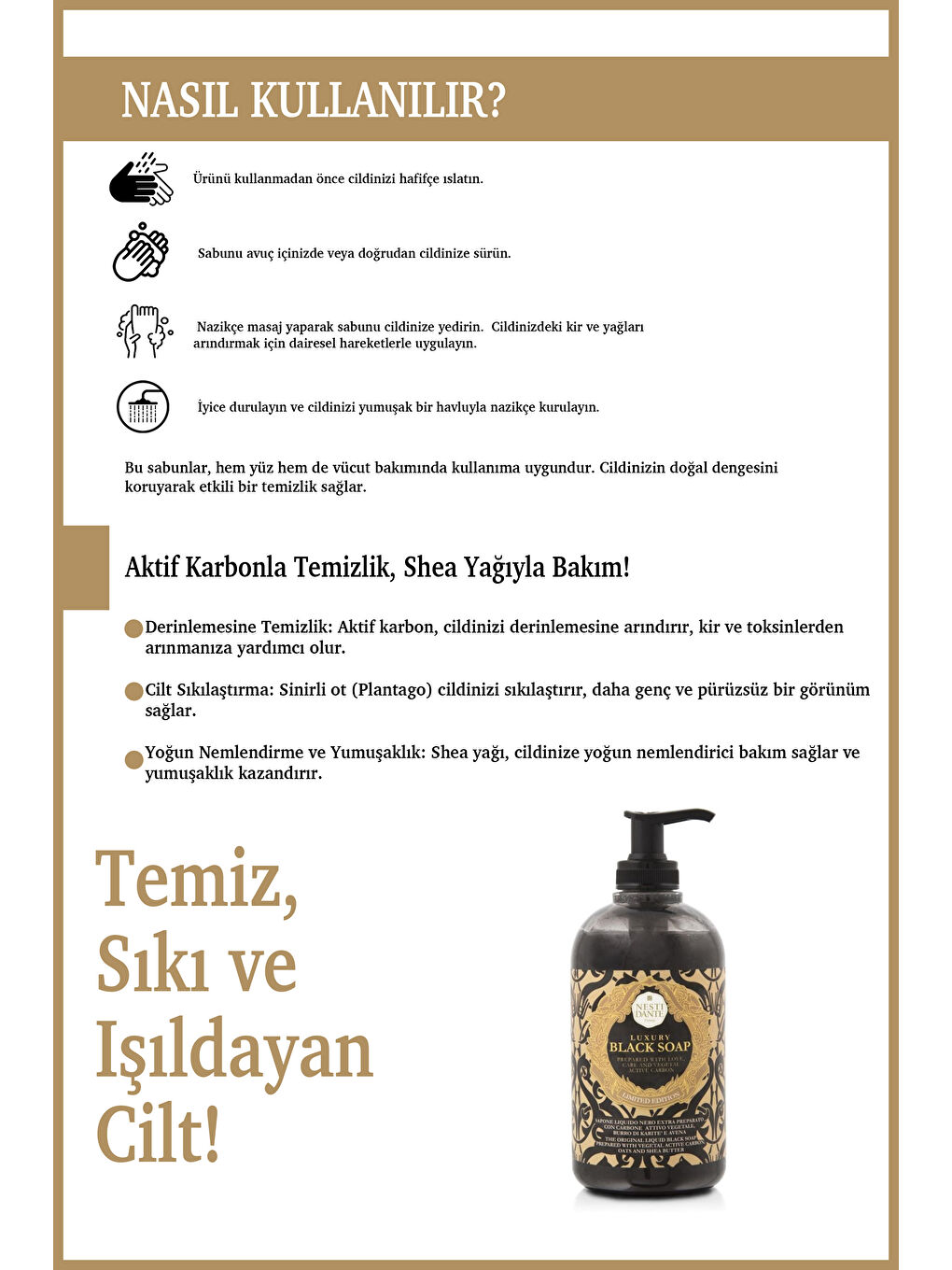 Luxury Black Aktif Karbon Sıvı Sabun 500ml l Gözenek Arındırıcı l Shea Yağı,Sümbül, Yase-3