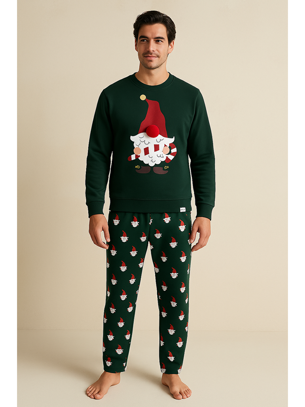 Erkek Yılbaşı Temalı Pijama Üstü Yeşil