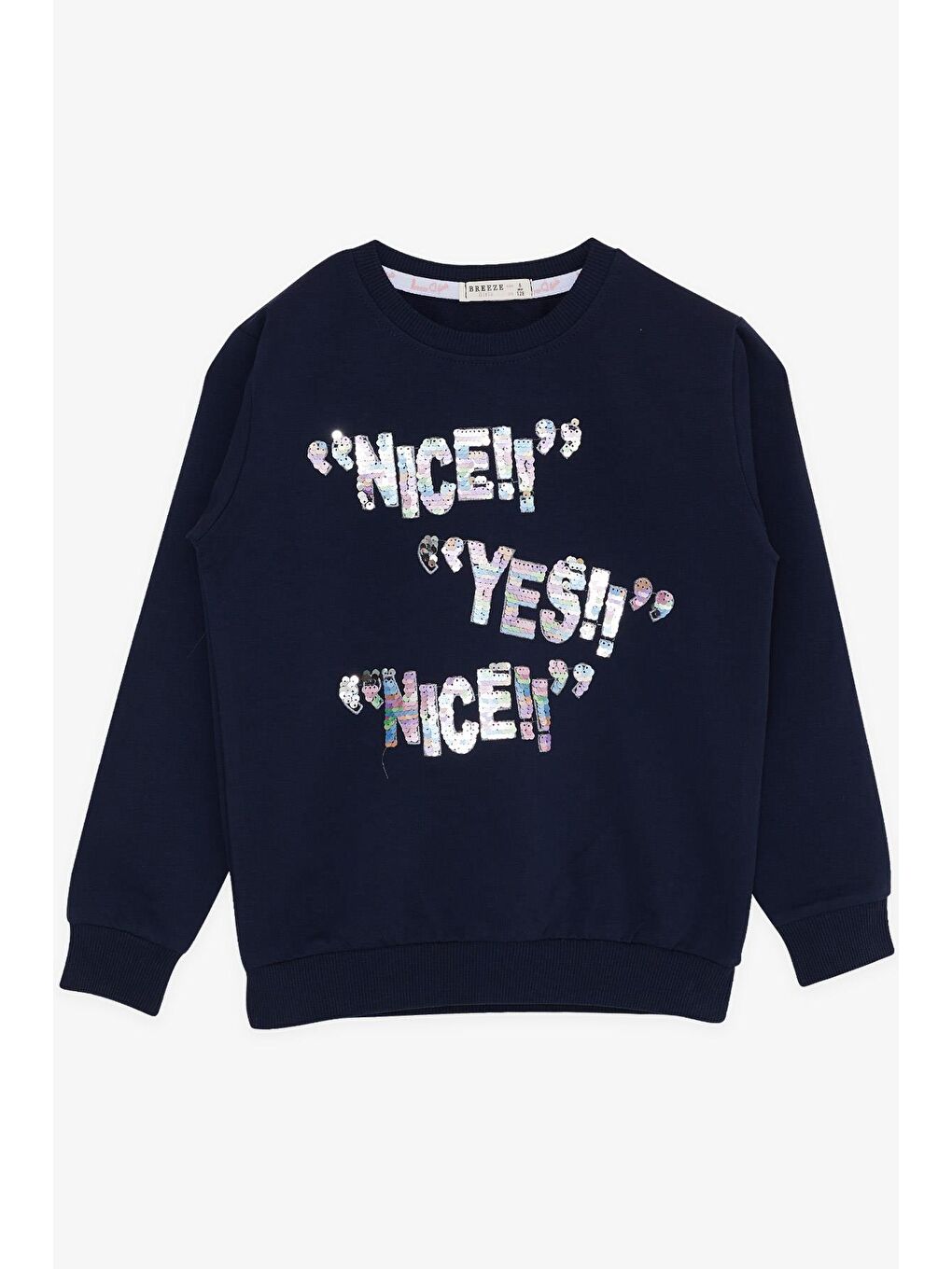 Kız Çocuk Sweatshirt Pullu Yazı Baskılı Lacivert (8-9 Yaş)