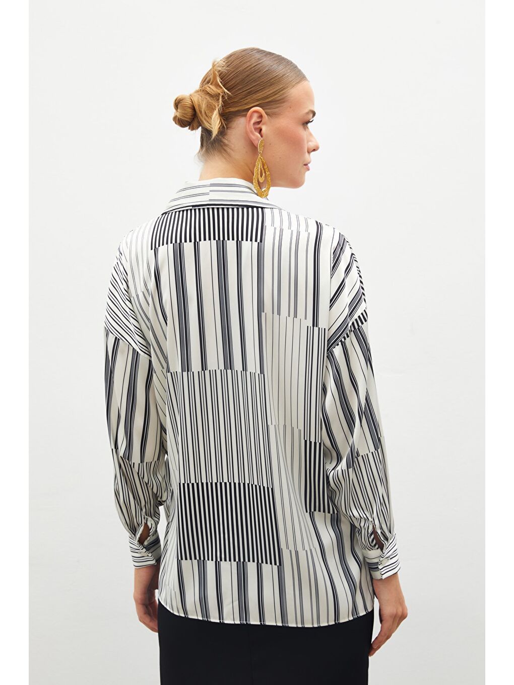 Çizgili Düz Gömlek - Siyah-4