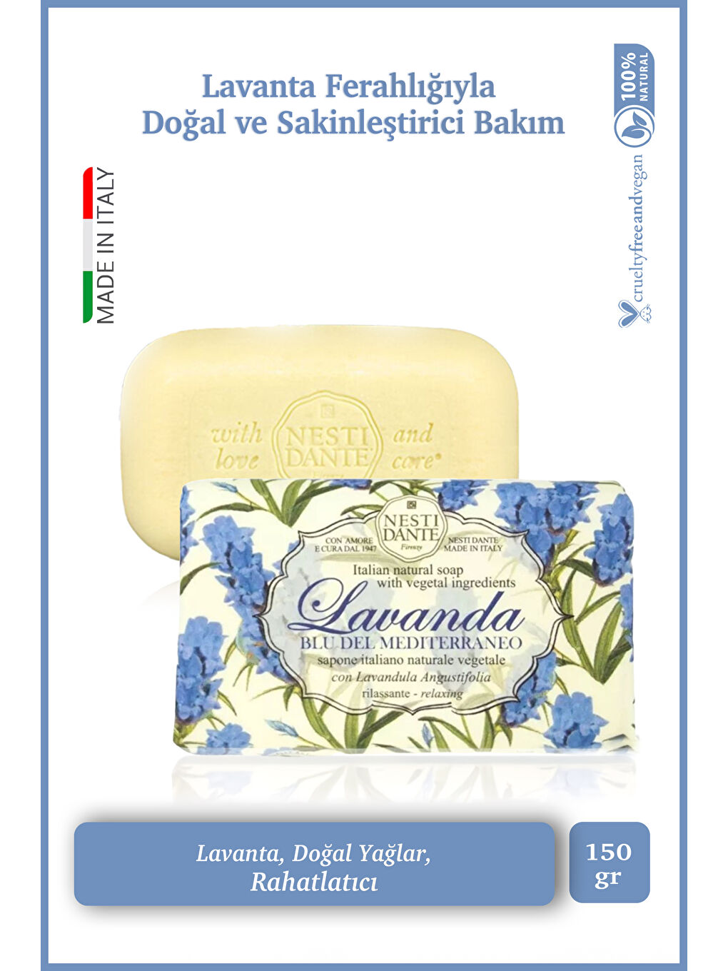 Lavanda Blu Del Mediterraneo Katı Sabun 150 gr | Cilt Tonu Eşitleyici | Lavanta